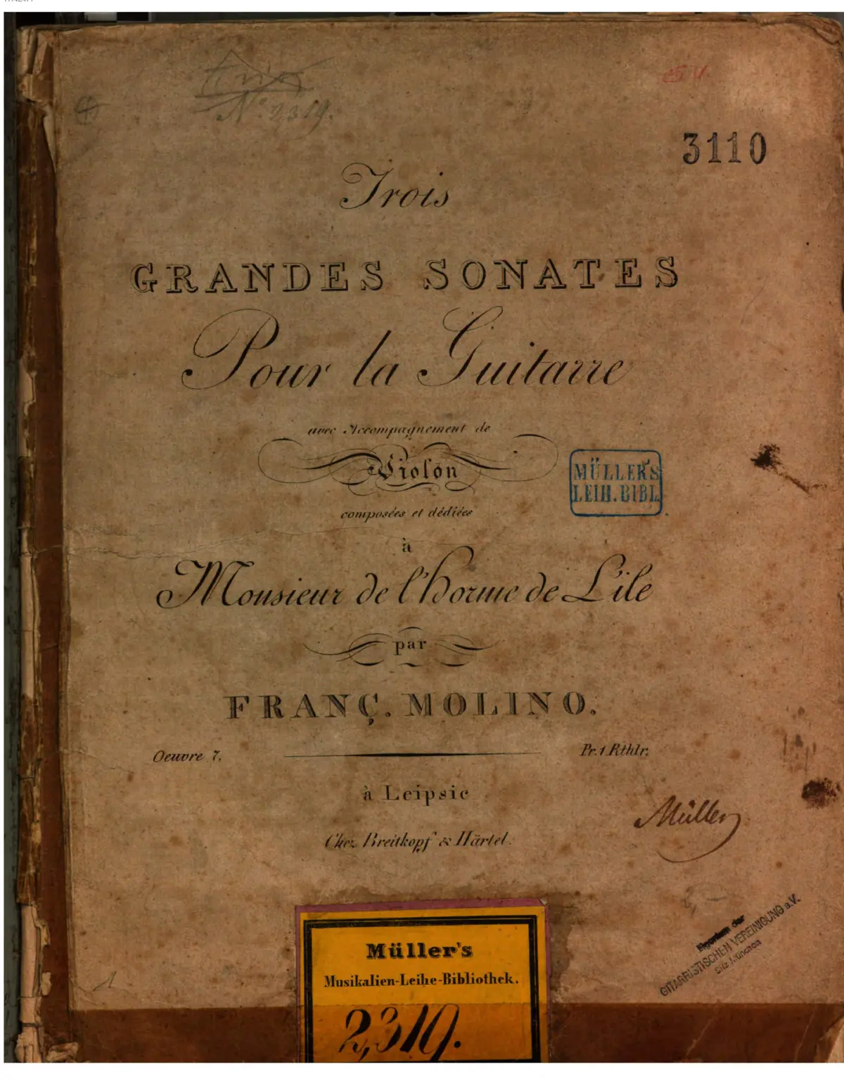 3 Grandes Sonates pour la Guitarre avec accompagnement de Violon - Page 1