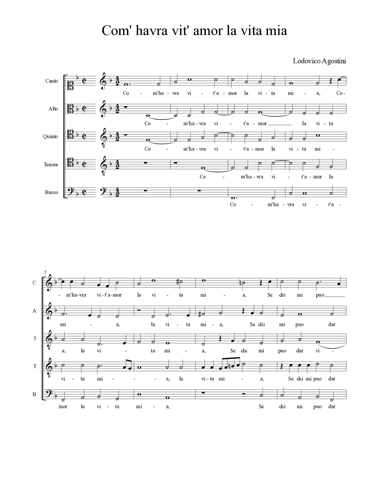 Com' havra vit' amor la vita mia - Page 1