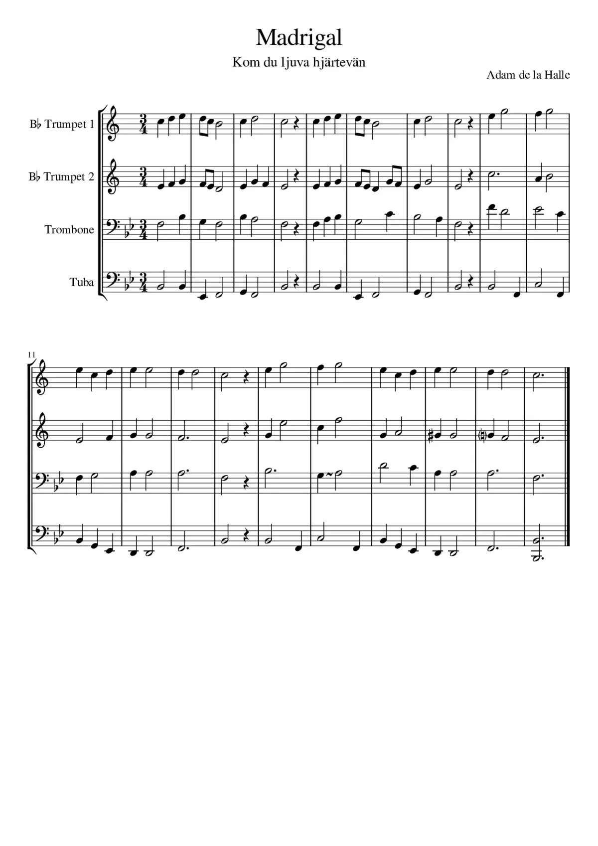 Minnelied Kumme kum Geselle min (arr. of Robins m'aime Robins m'a from Li gieus de Robin et de Marion) - Page 1