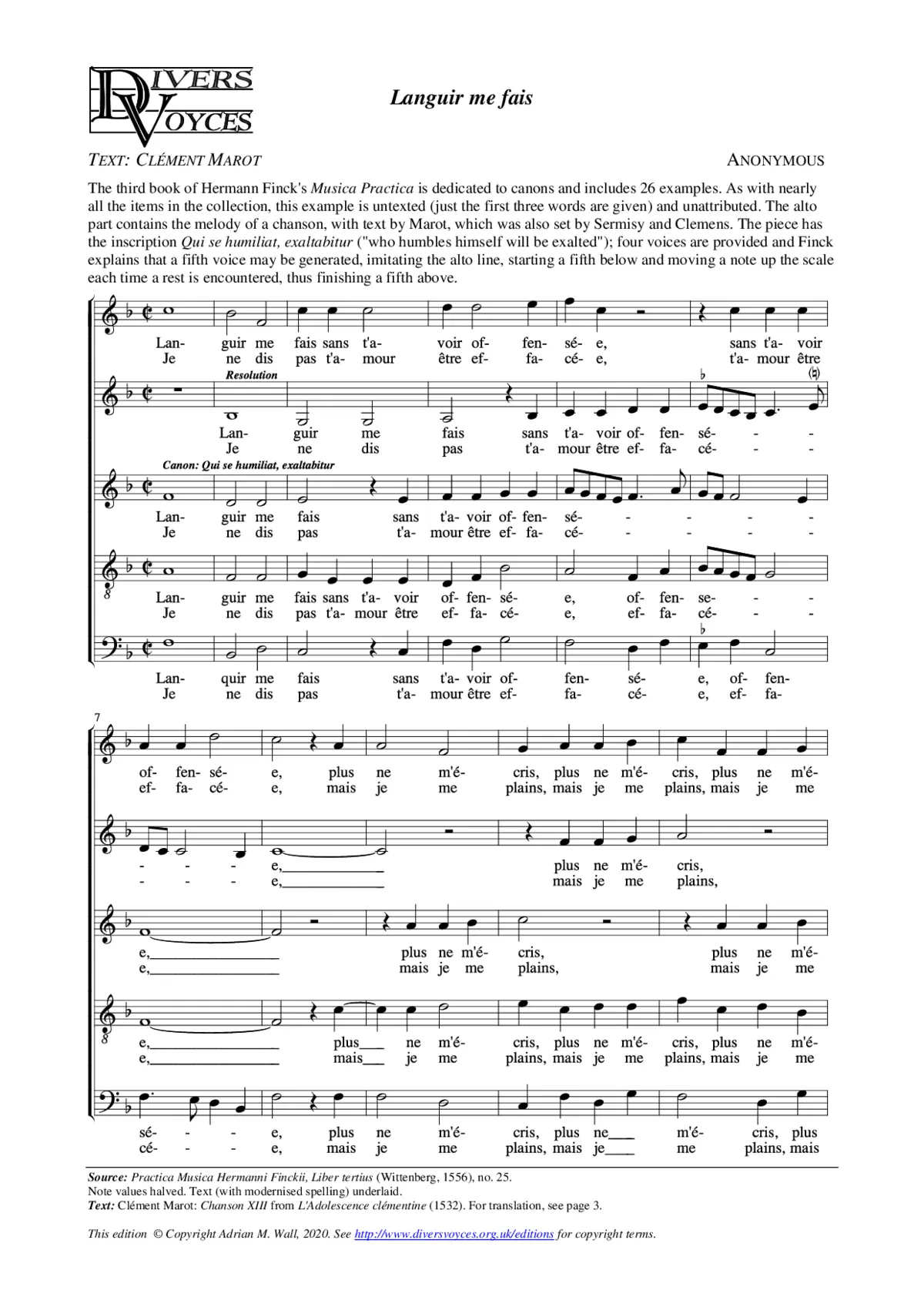Languir me fais - Page 1