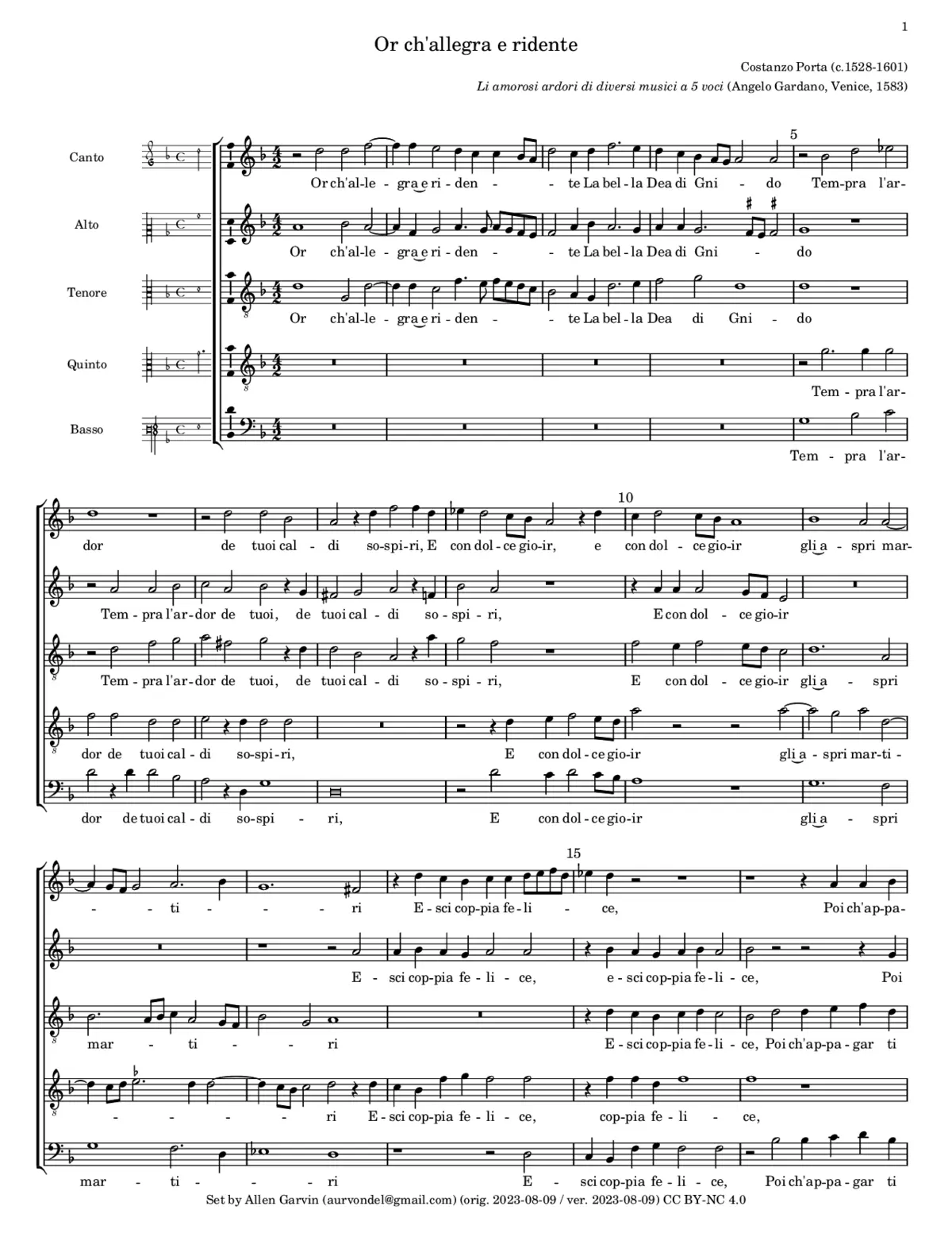Hor ch'allegra e ridente - Page 1