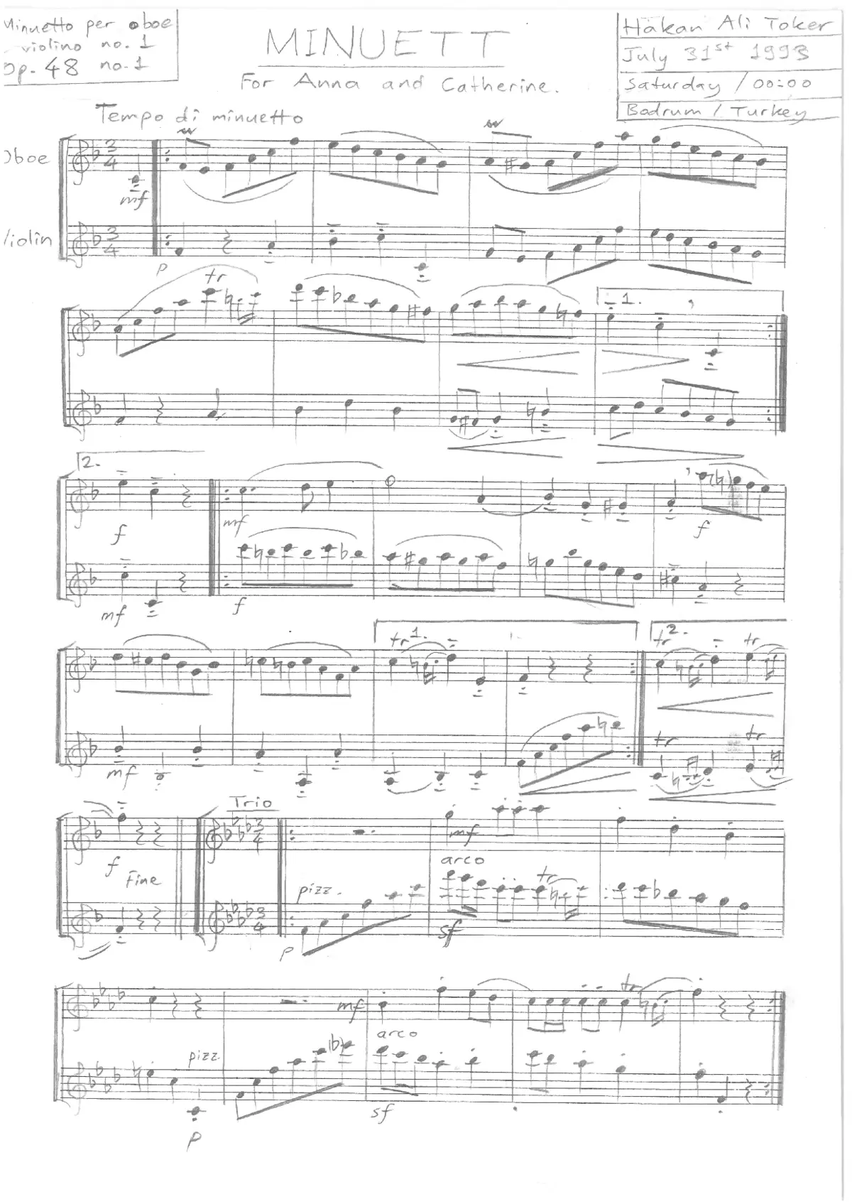 2 Minuets for Oboe and Violin - Page 1