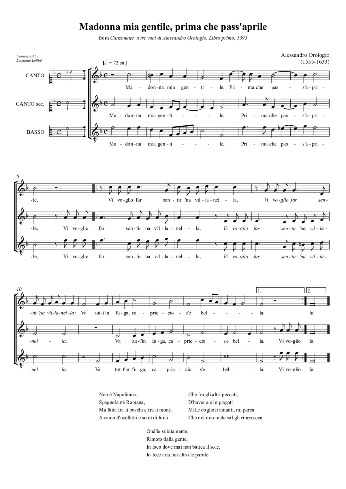 Madonna mia gentile, prima che pass'aprile - Page 1