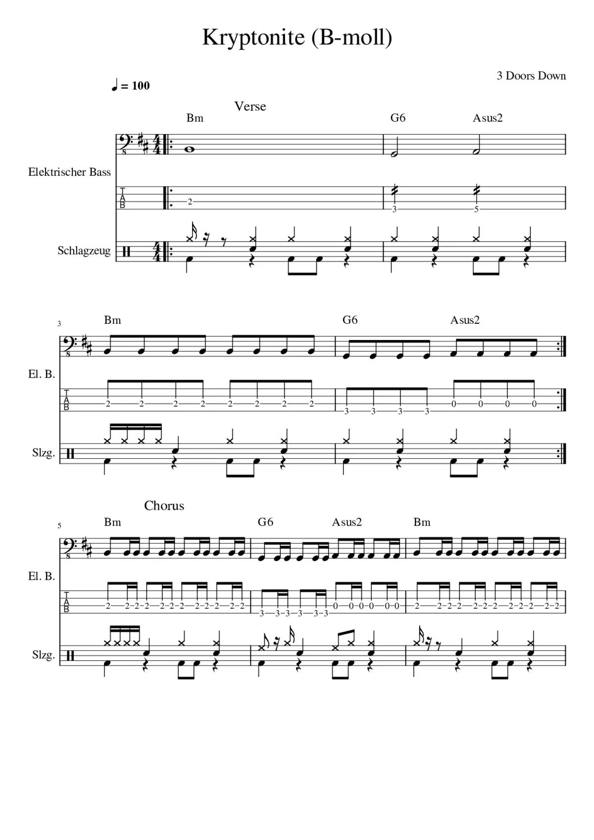 3 Doors Down - Kryptonite (B-moll) - bass and drums (unfinished) - Page 1