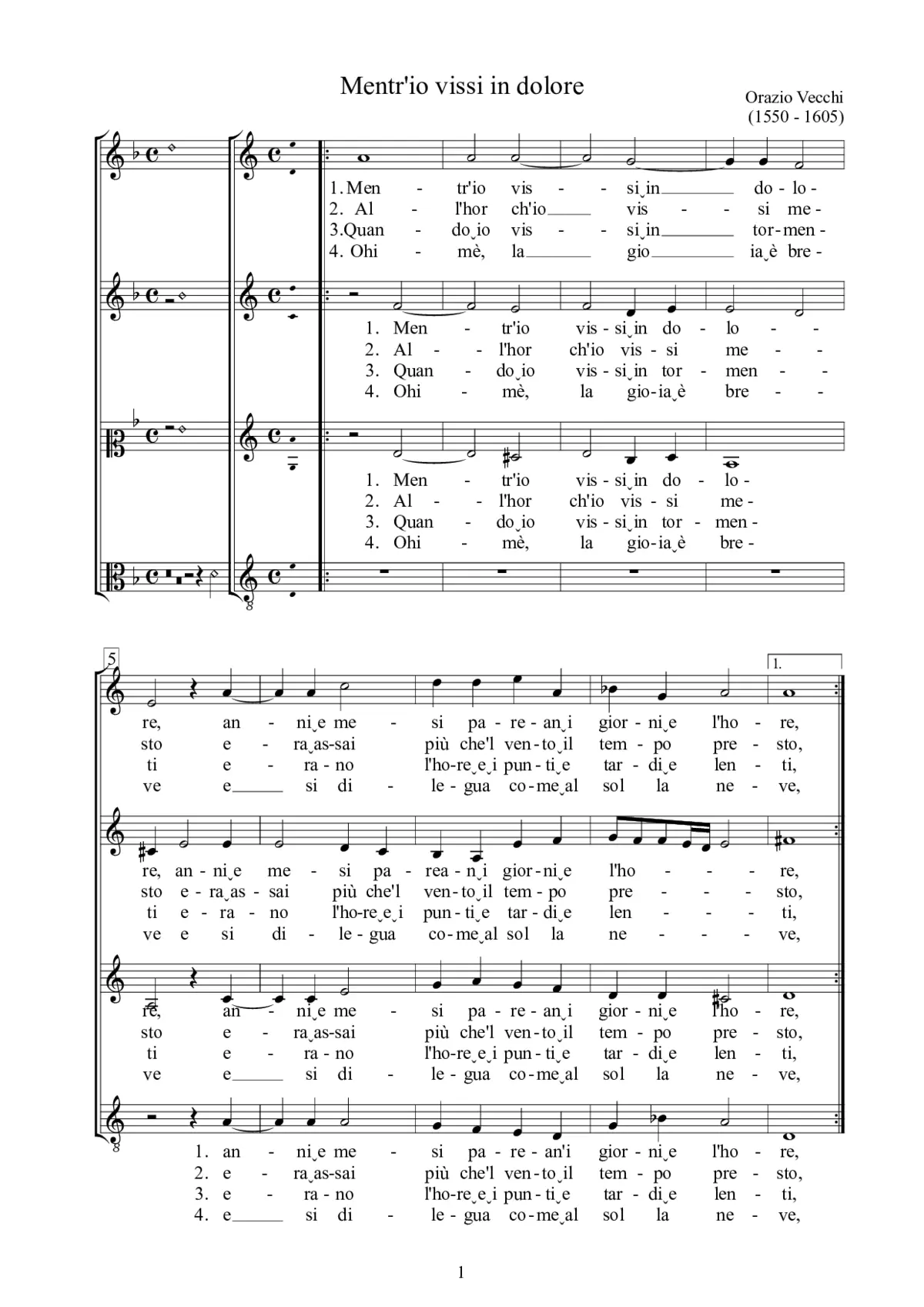 Mentr'io vissi in dolore - Page 1