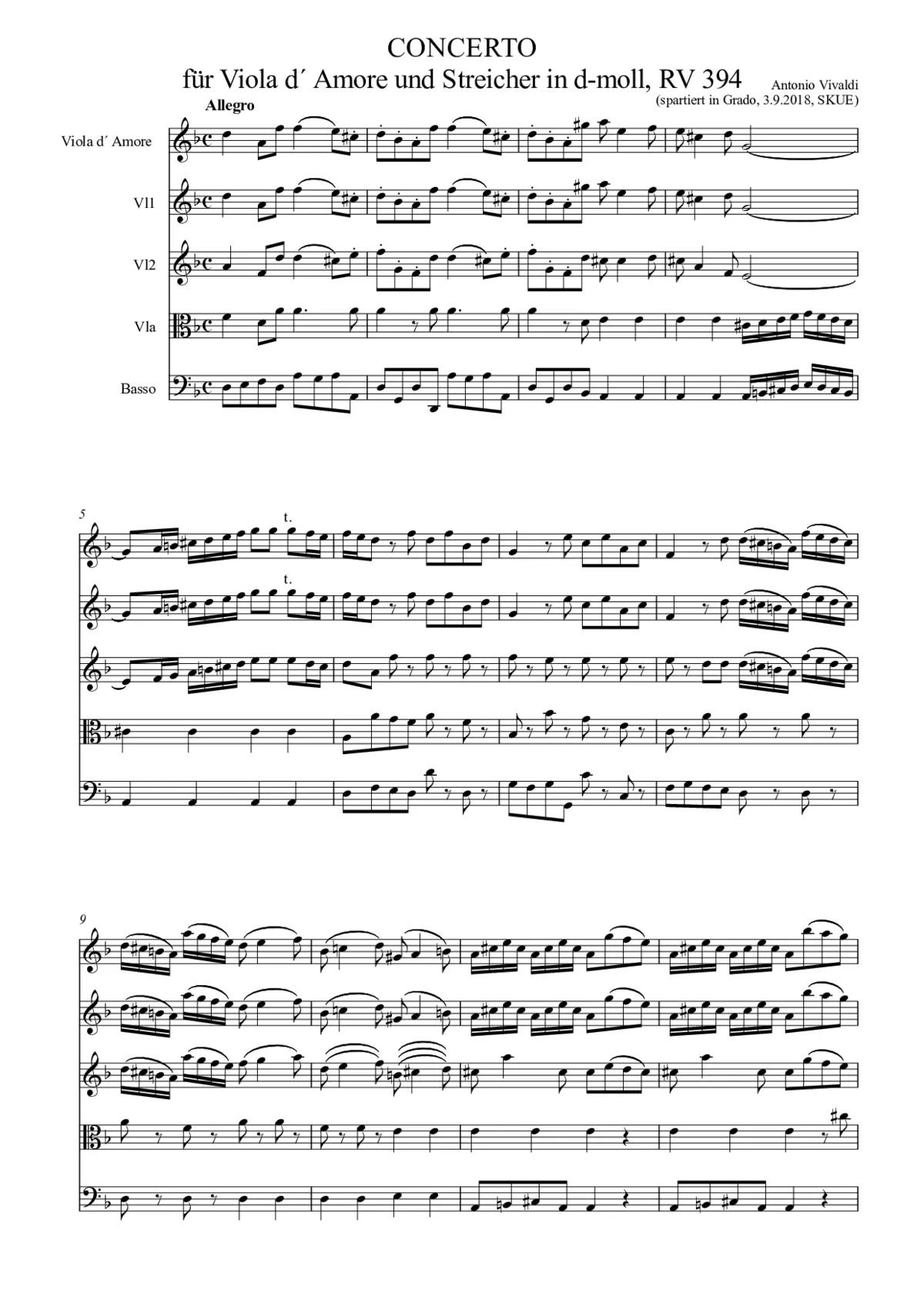 Concerto for Viola d'amore in D minor - Page 1