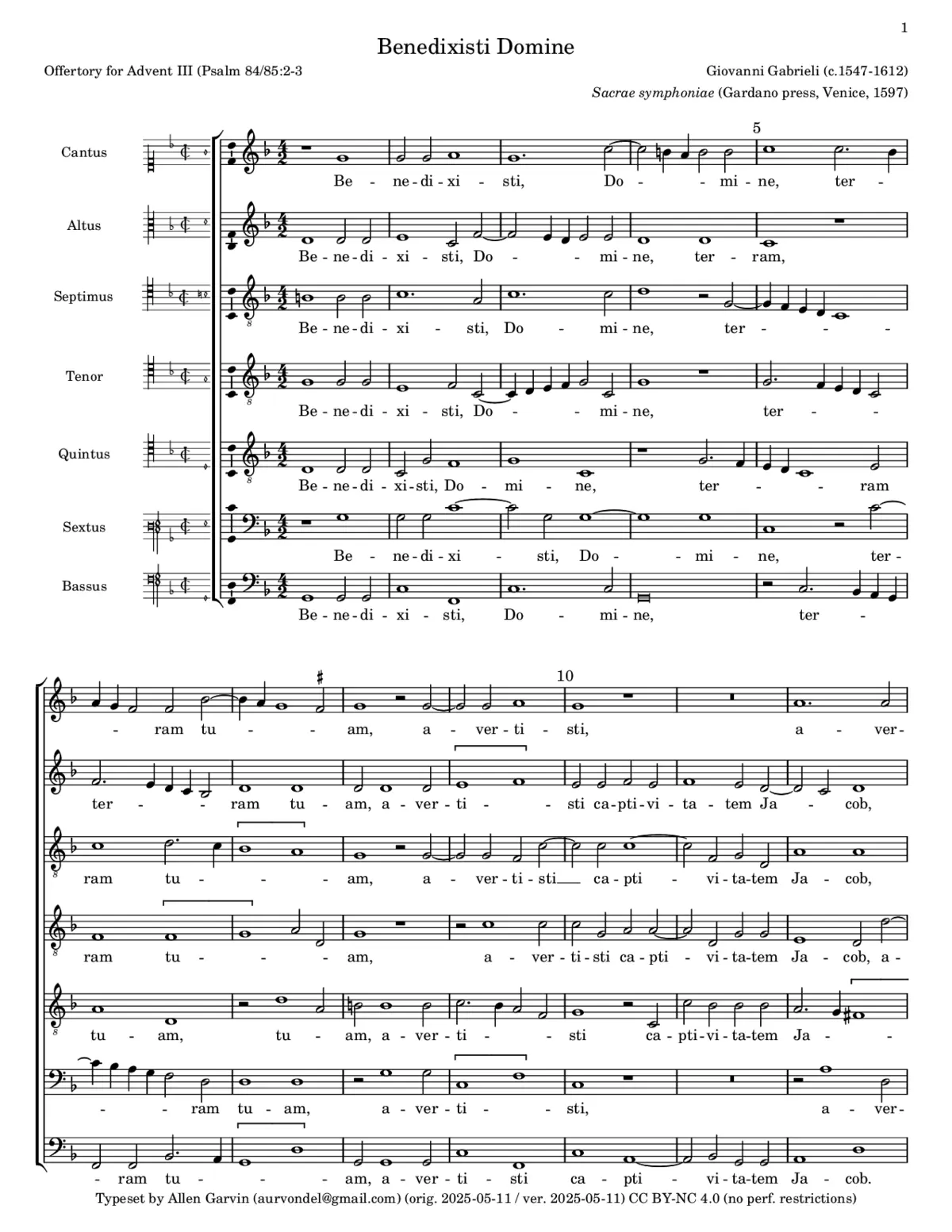 Benedixisti Domine a 7 - Page 1