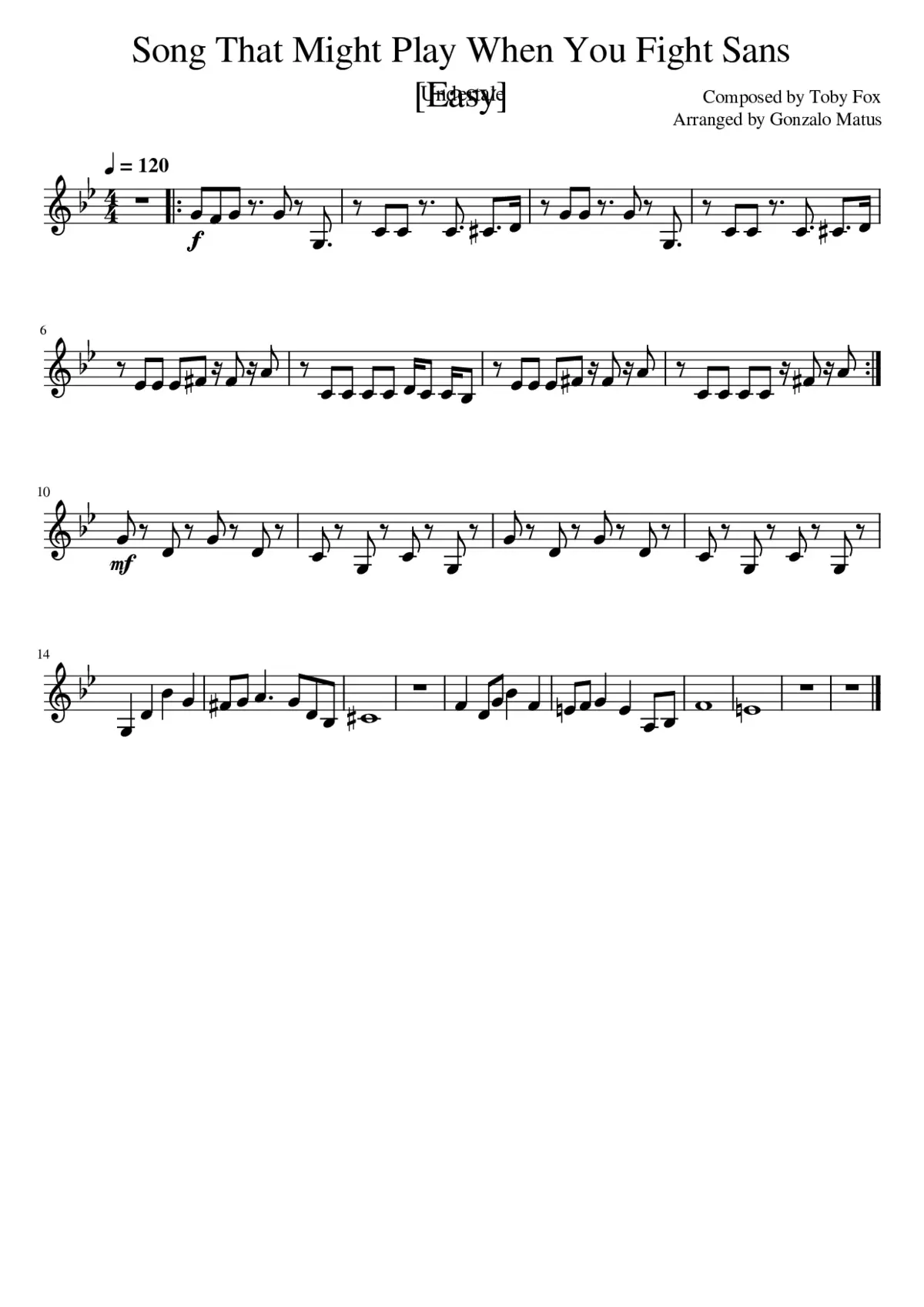 [Easy] Song That Might Play When You Fight Sans - Violin Solo - Page 1