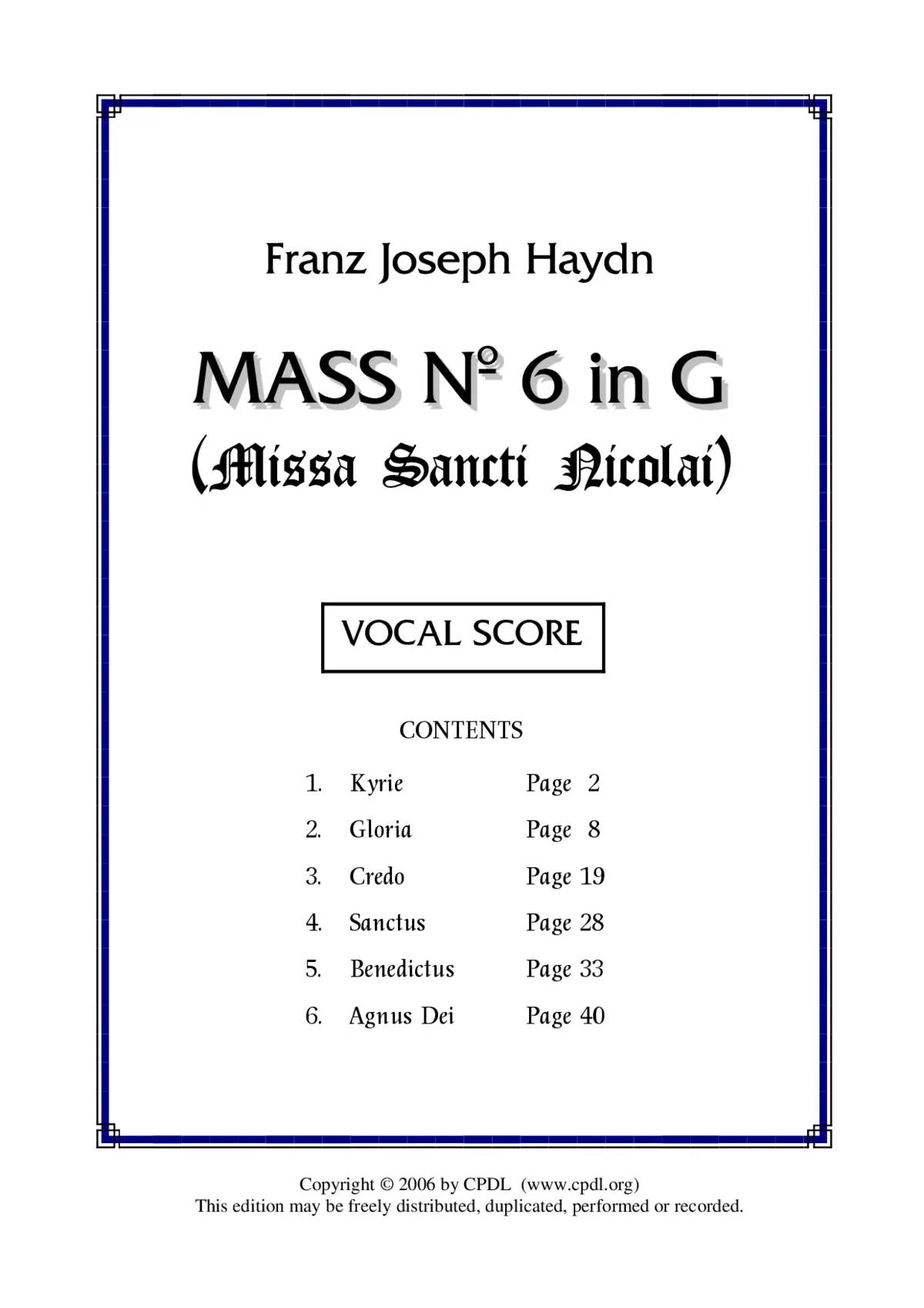 Missa Sancti Nicolai (Mass no. 6 in G Major) - Page 1