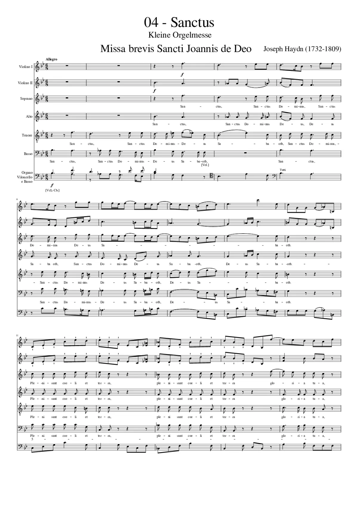 Kleine Orgelmesse or Missa brevis Sancti Joannis de Deo Mass No. 7 in Bb Major - Page 1