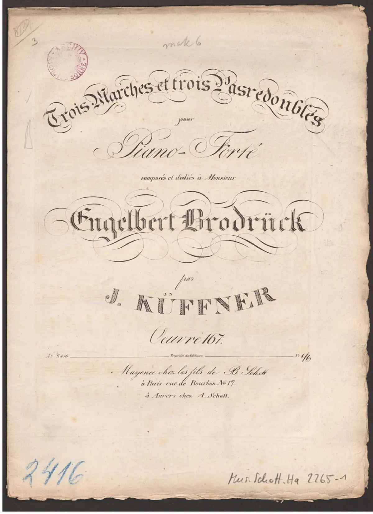 3 Marches et 3 Pas redoublés pour Piano-Forté - Page 1