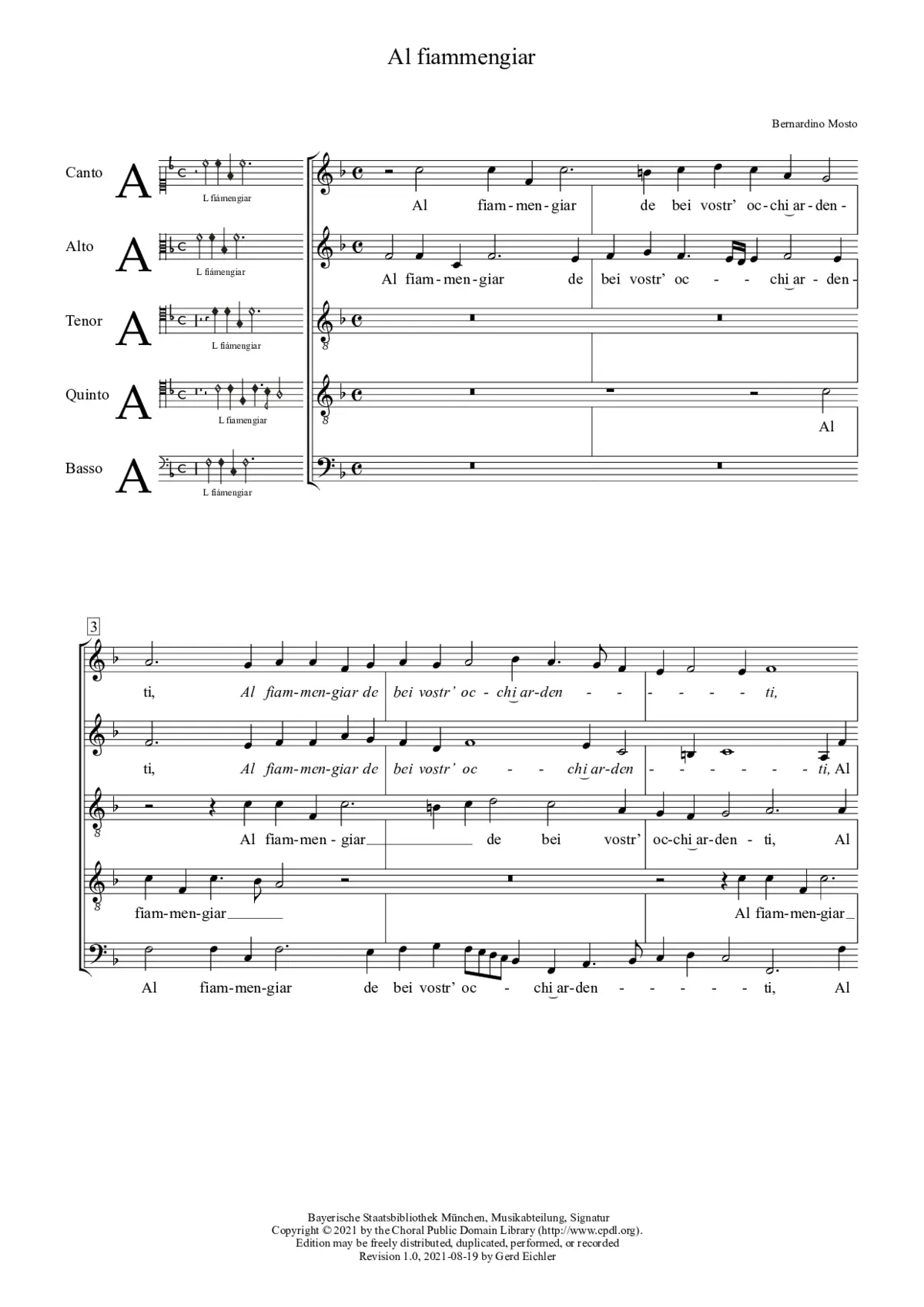 Al fiammengiar de bei vostr' occhi ardenti - Page 1