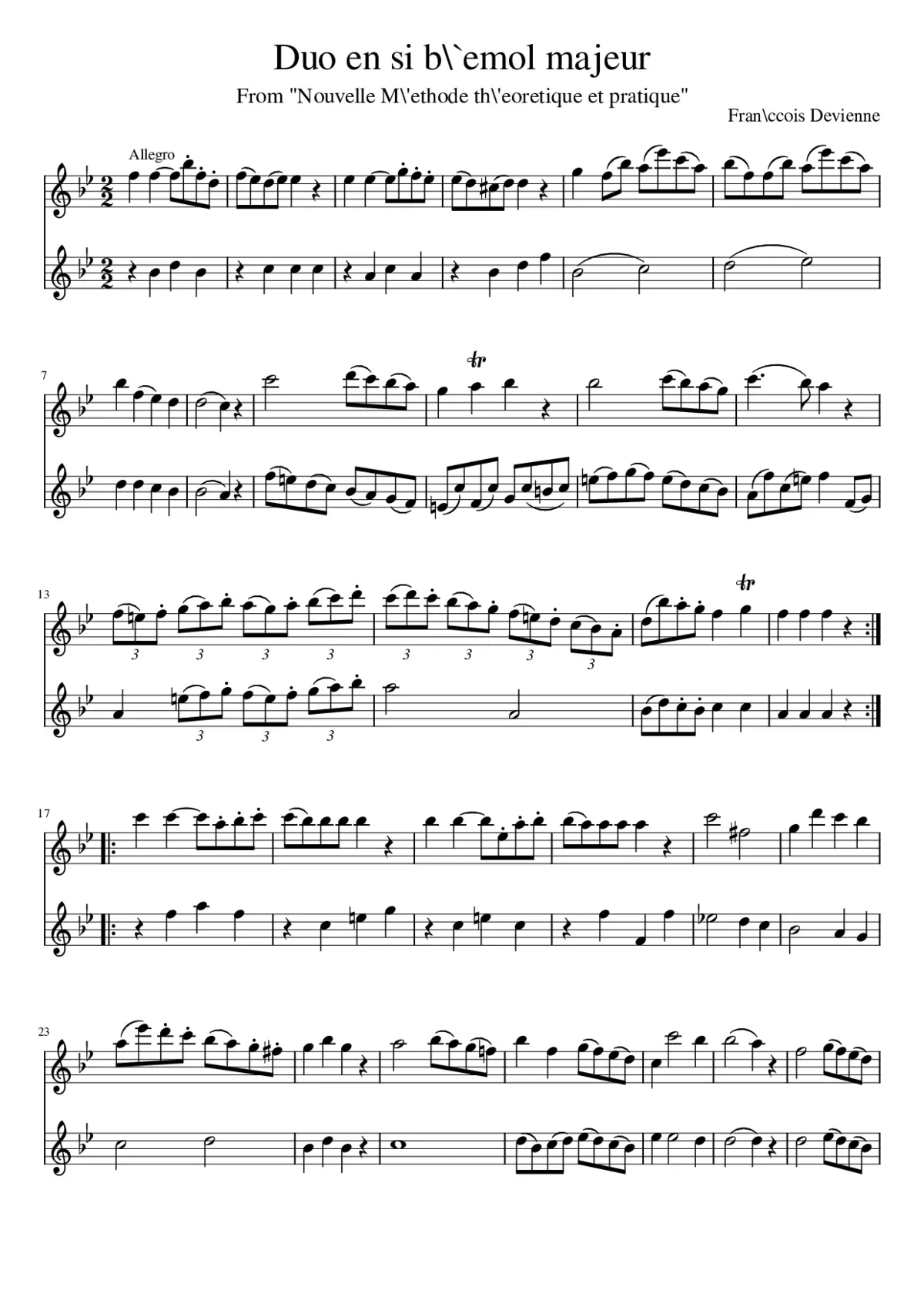 Duo en si b\emol majeur - Page 1