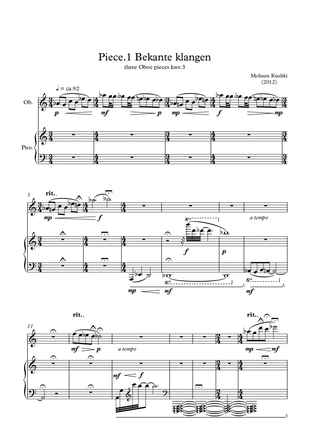 Three Oboe pieces - Page 1