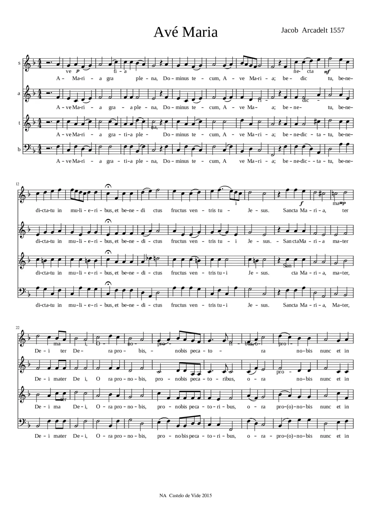 Avé Maria Jacob Arcadelt 1557 - Page 1