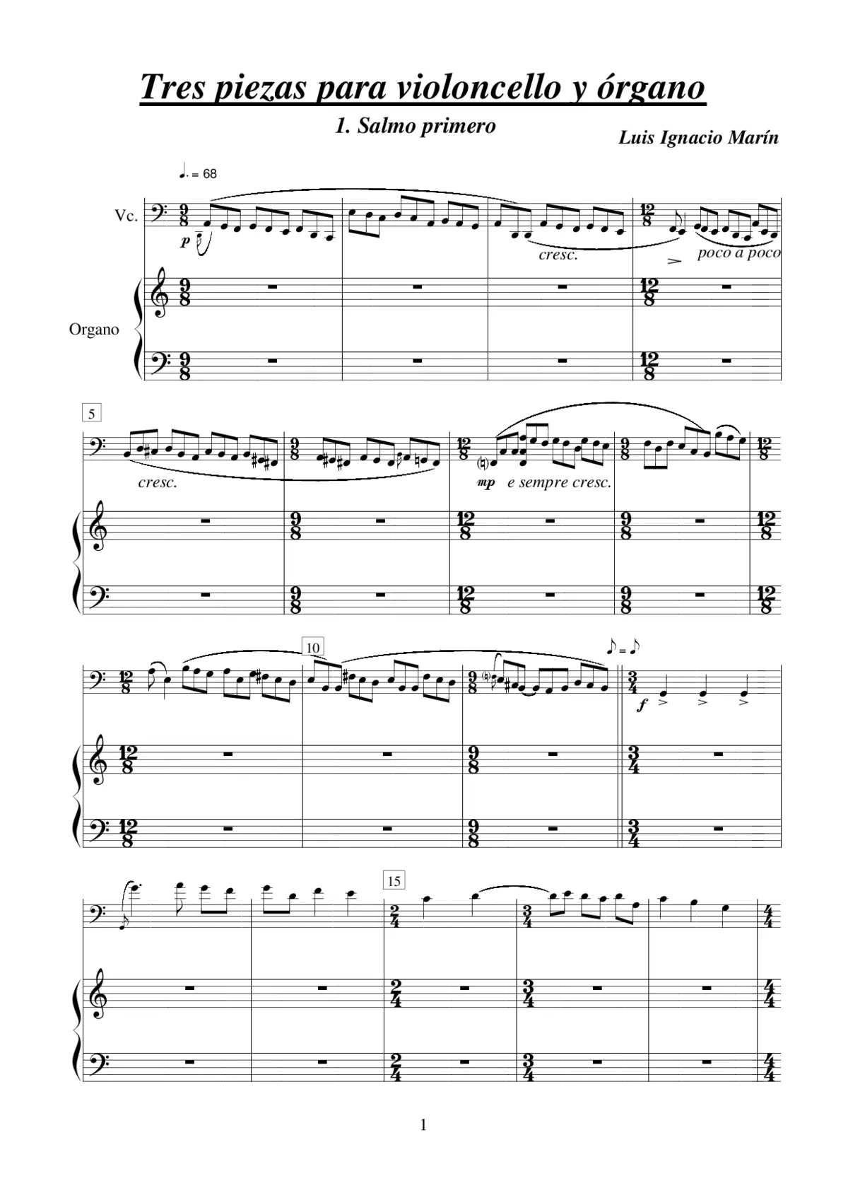 Tres piezas para violoncello y órgano - Page 1