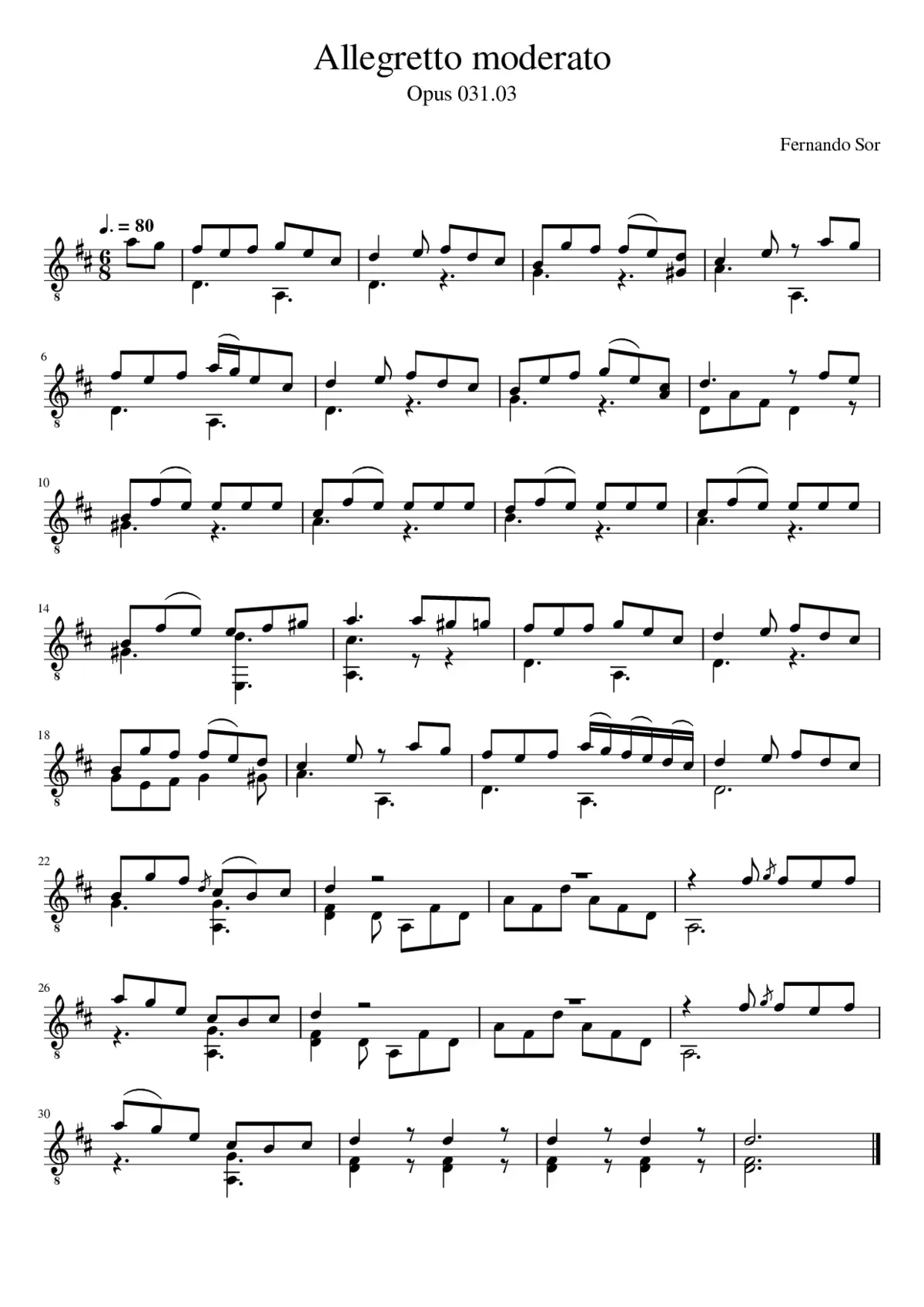 Fernando Sor - Opus 31.03 - Allegretto Moderato - Page 1