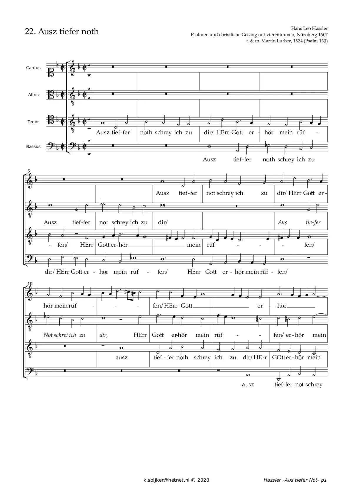 Aus tiefer Not (d Phrygian) - Page 1