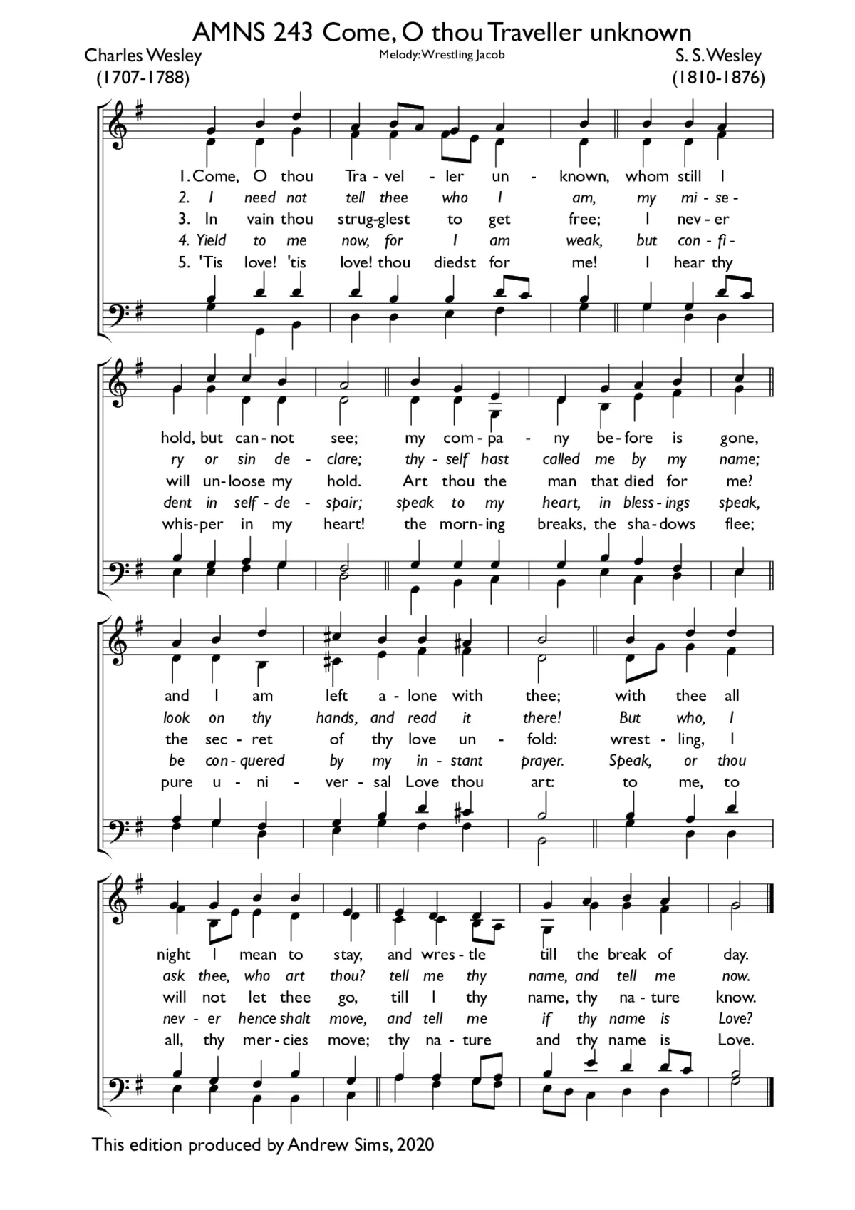 Come, O thou traveller unknown (Peniel) - Page 1