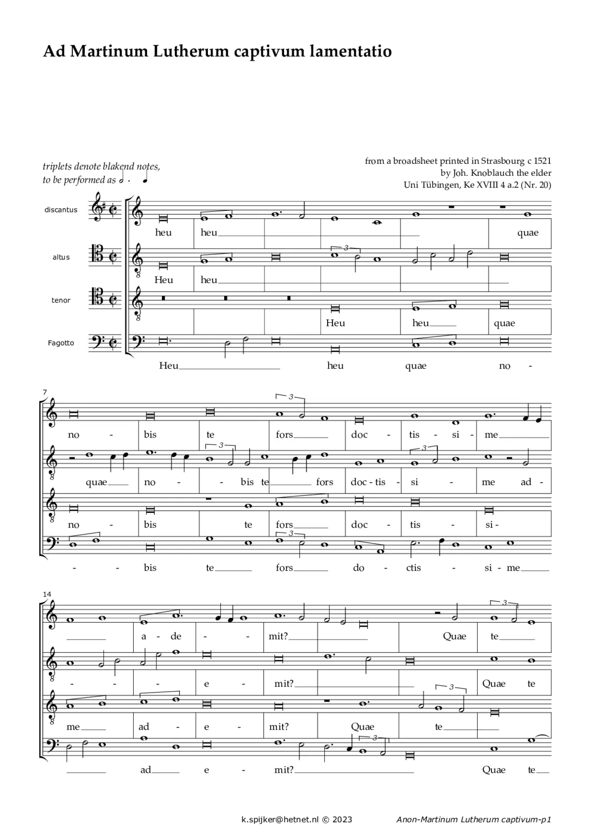 Ad Martinum Lutherum captivum lamentatio - Page 1