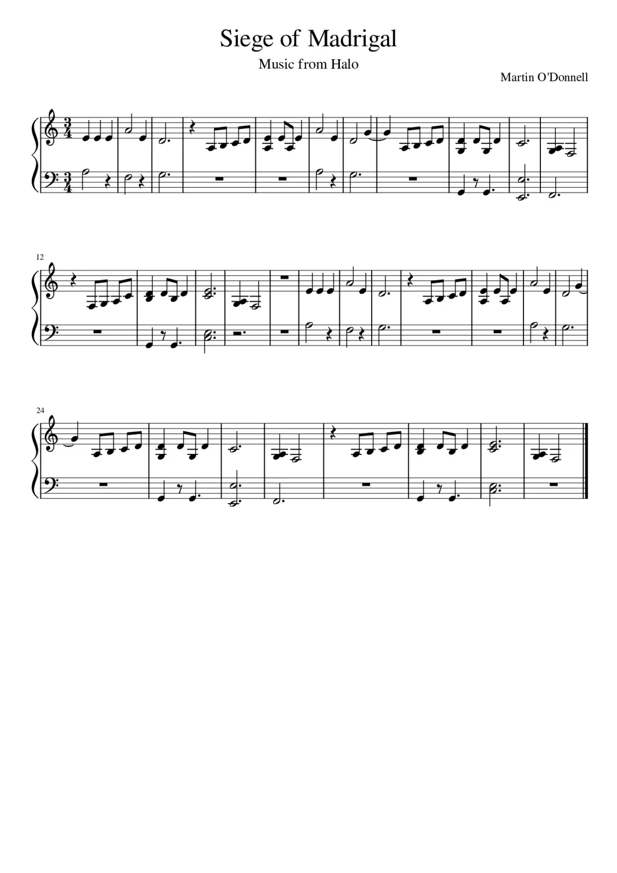 Siege of Madrigal (Halo music score) for piano. - Page 1