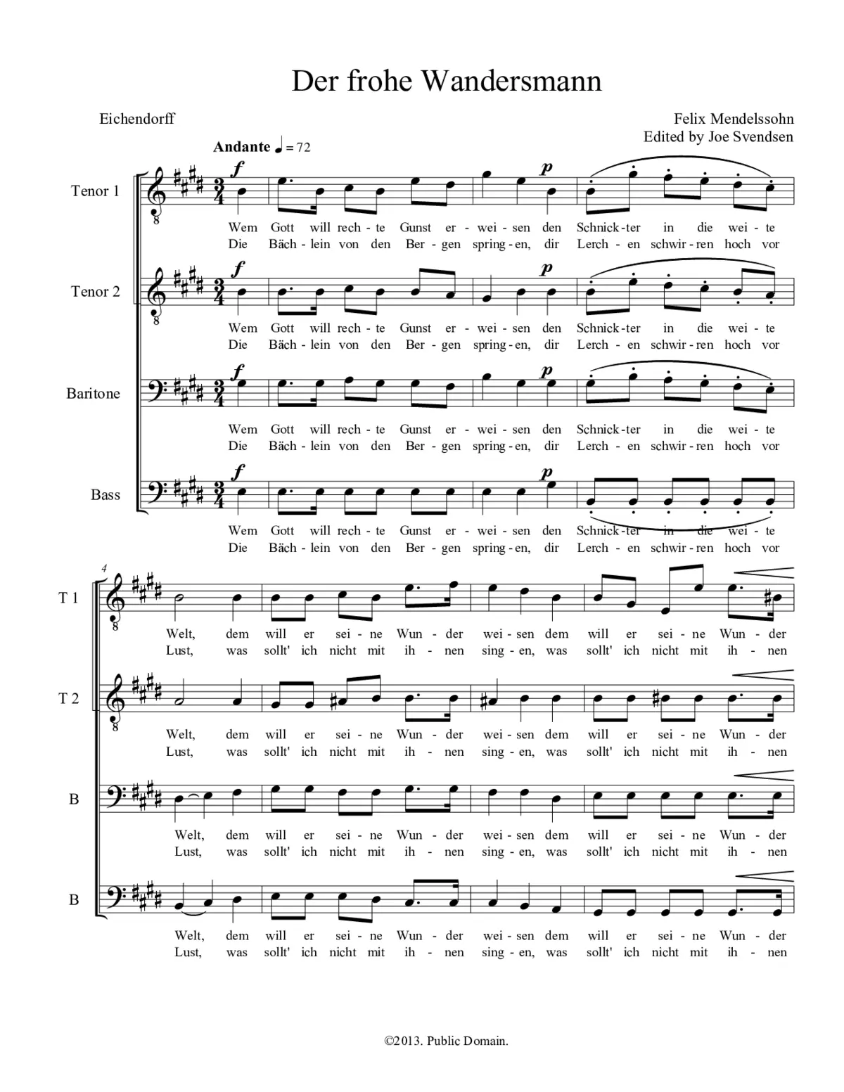 Der frohe Wandersmann, Op. 75, No. 1 - Page 1