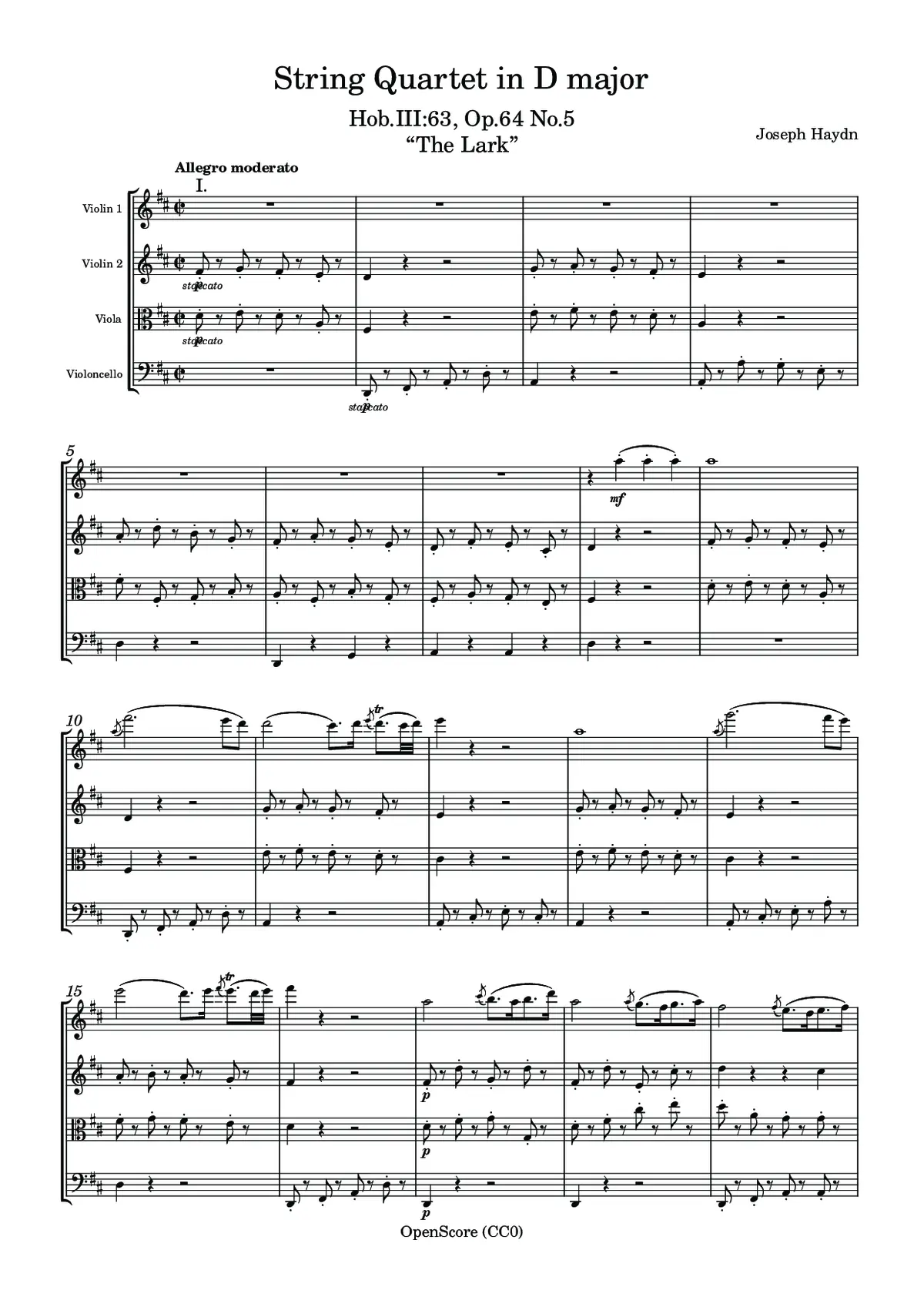 String Quartet in D major, Hob.III:63, Op.64 No.5 - Page 1