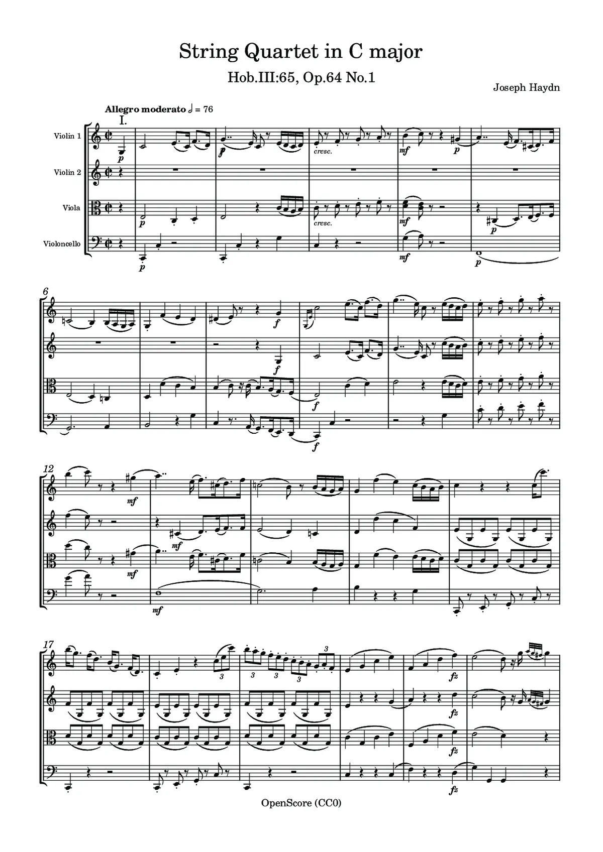 String Quartet in C major, Hob.III:65, Op.64 No.1 - Page 1