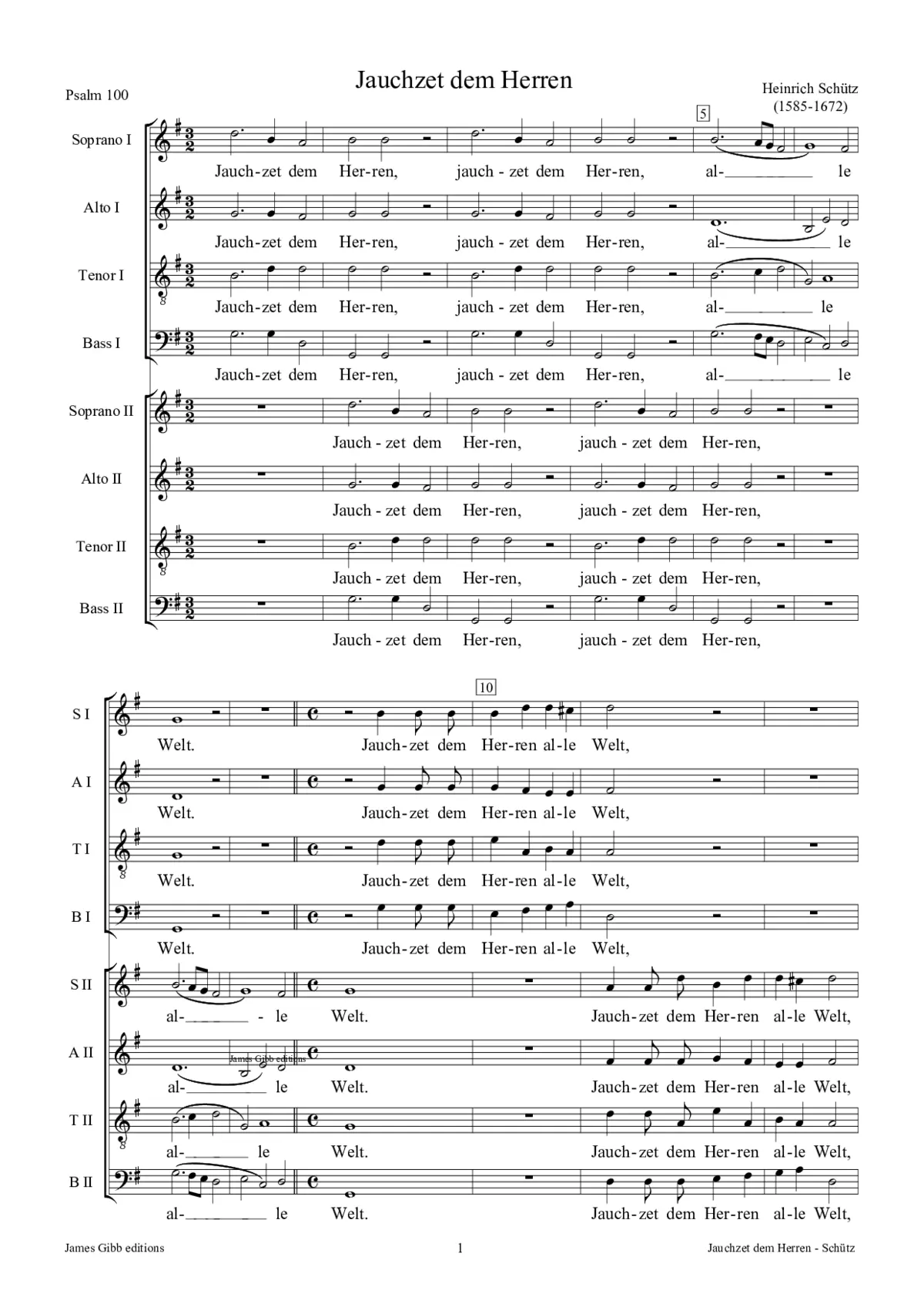 Jauchzet dem Herren, alle Welt (Psalm 100), SWV 36 - Page 1