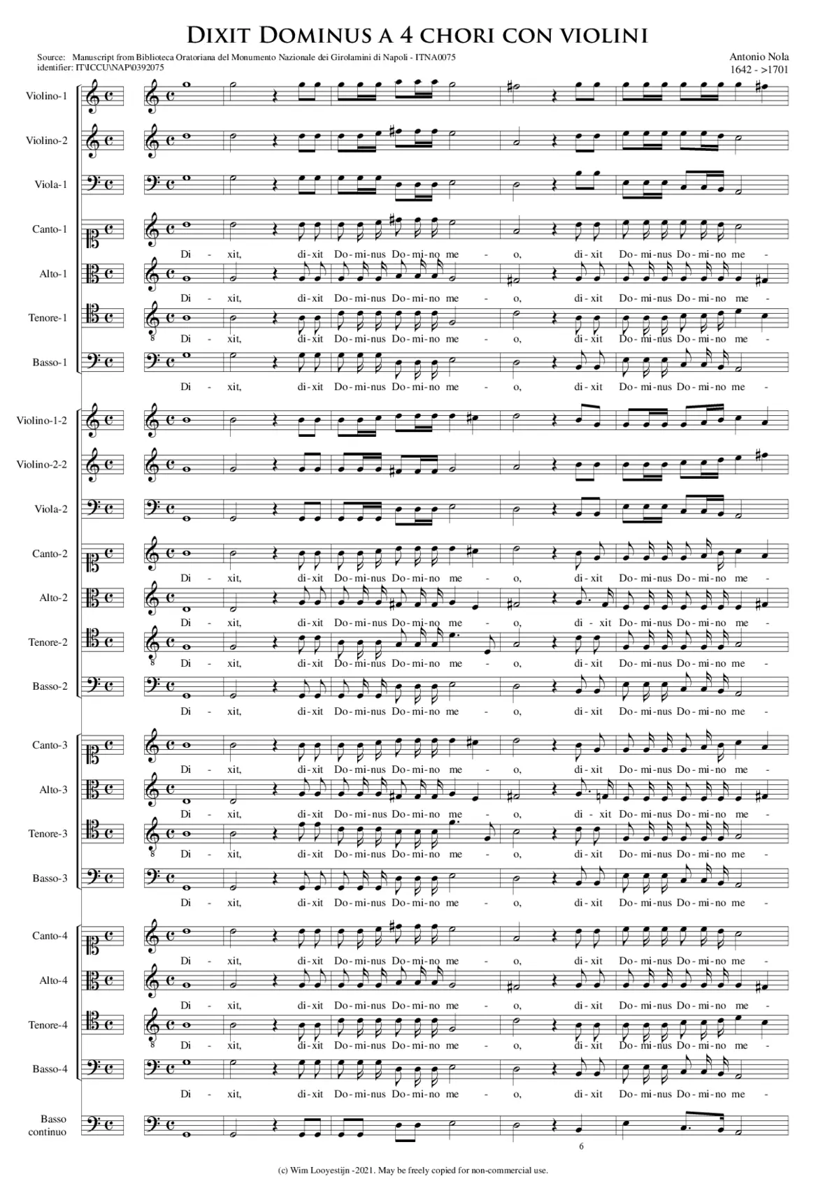 Dixit Dominus a 4 chori con violini - Page 1
