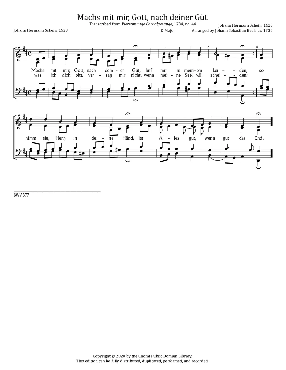 Machs mit mir, Gott, nach deiner Güt, BWV 377 - Page 1