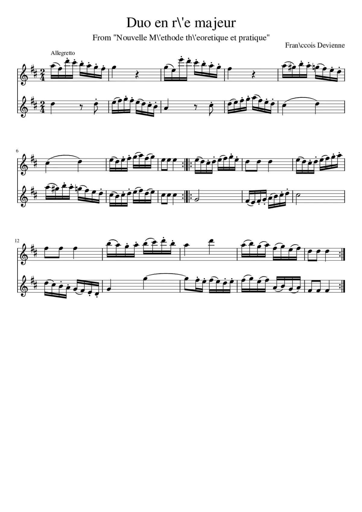 Duo en r\'e majeur - Page 1