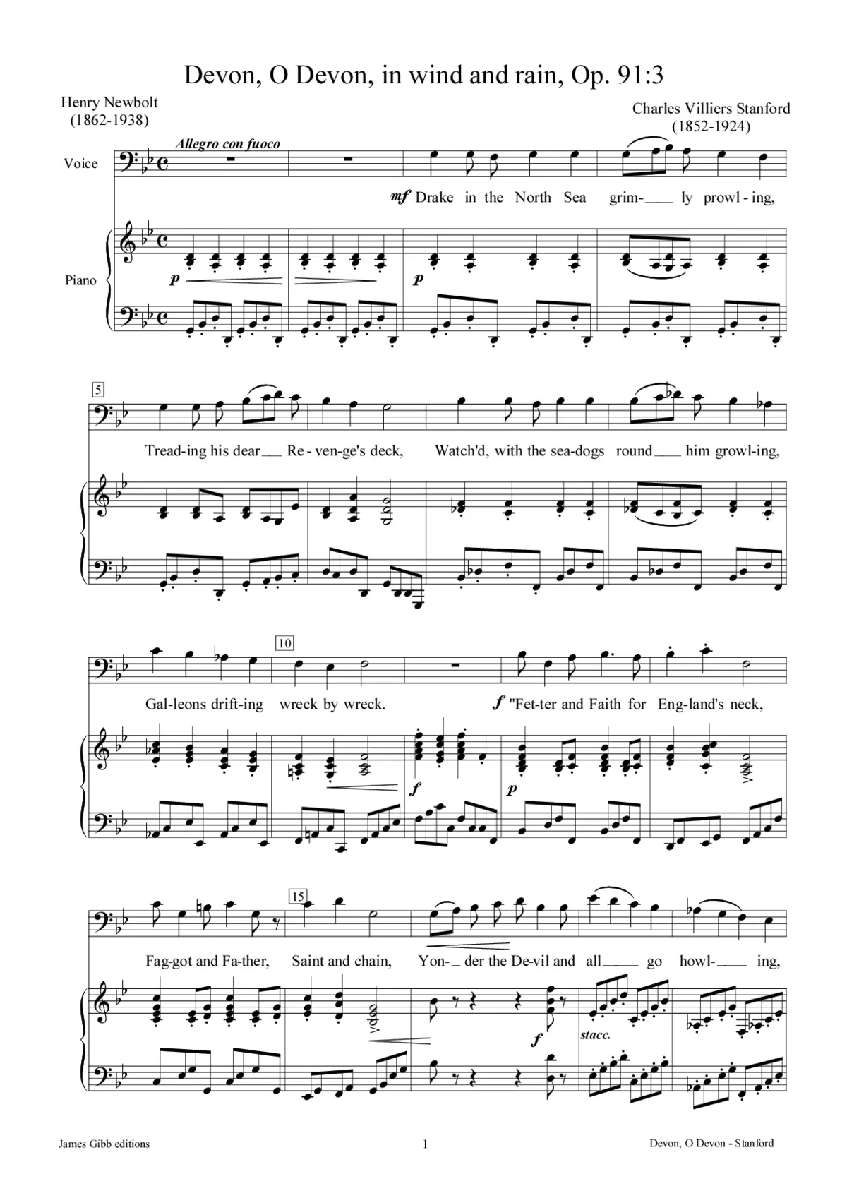 Devon, O Devon, in wind and rain, Op. 91:3 - Page 1