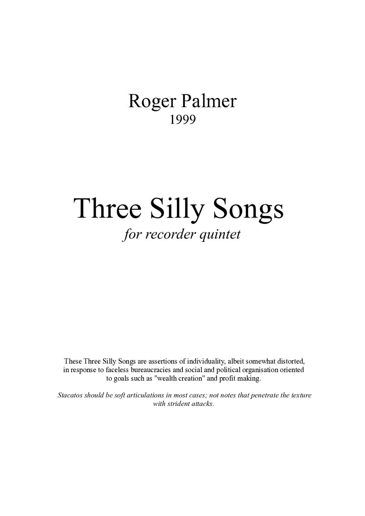 Three Silly Songs for Recorder Quintet - Page 1