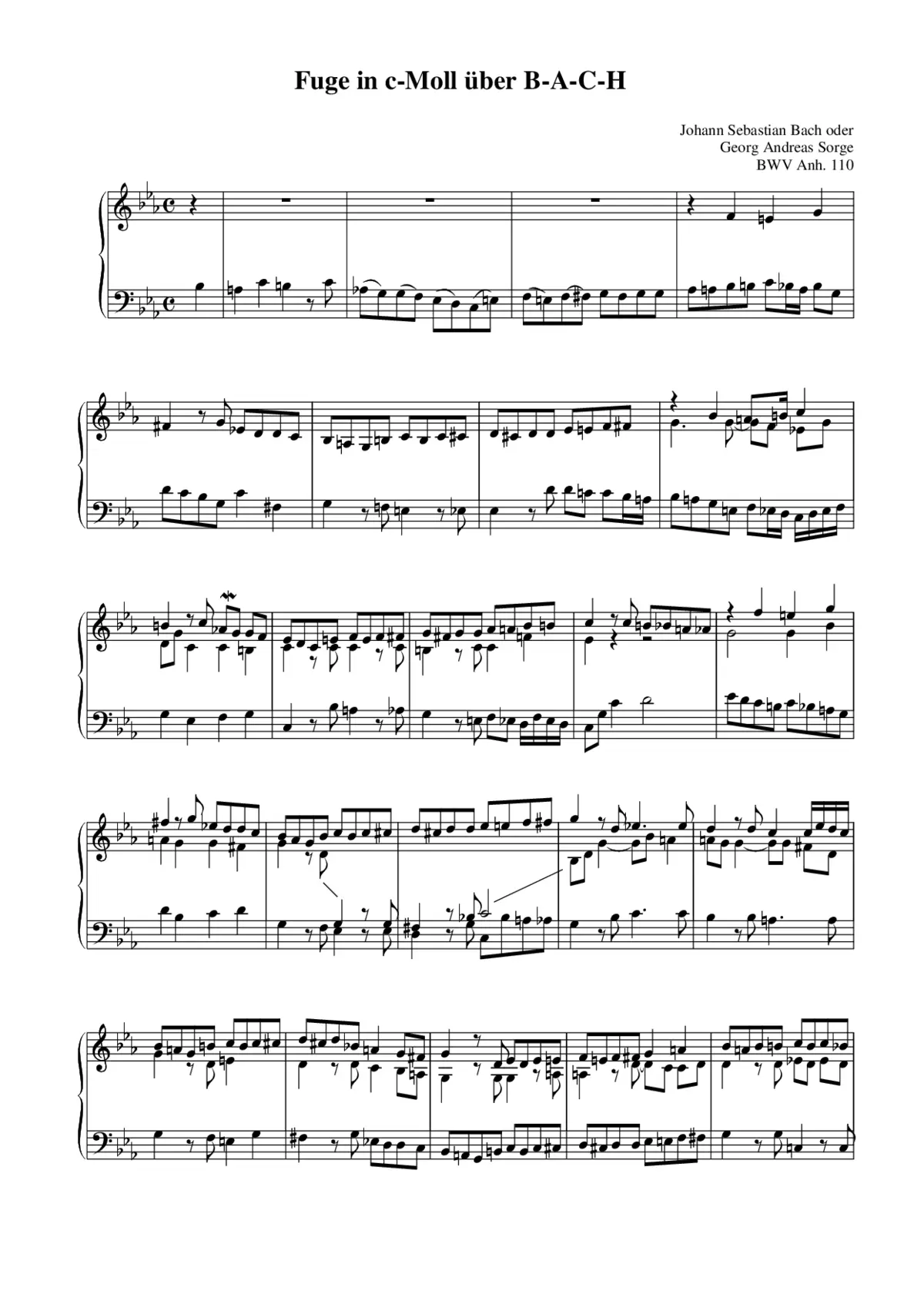 Fugue (on the theme 'B-A-C-H') in C minor , BWV Anh.110 - Page 1