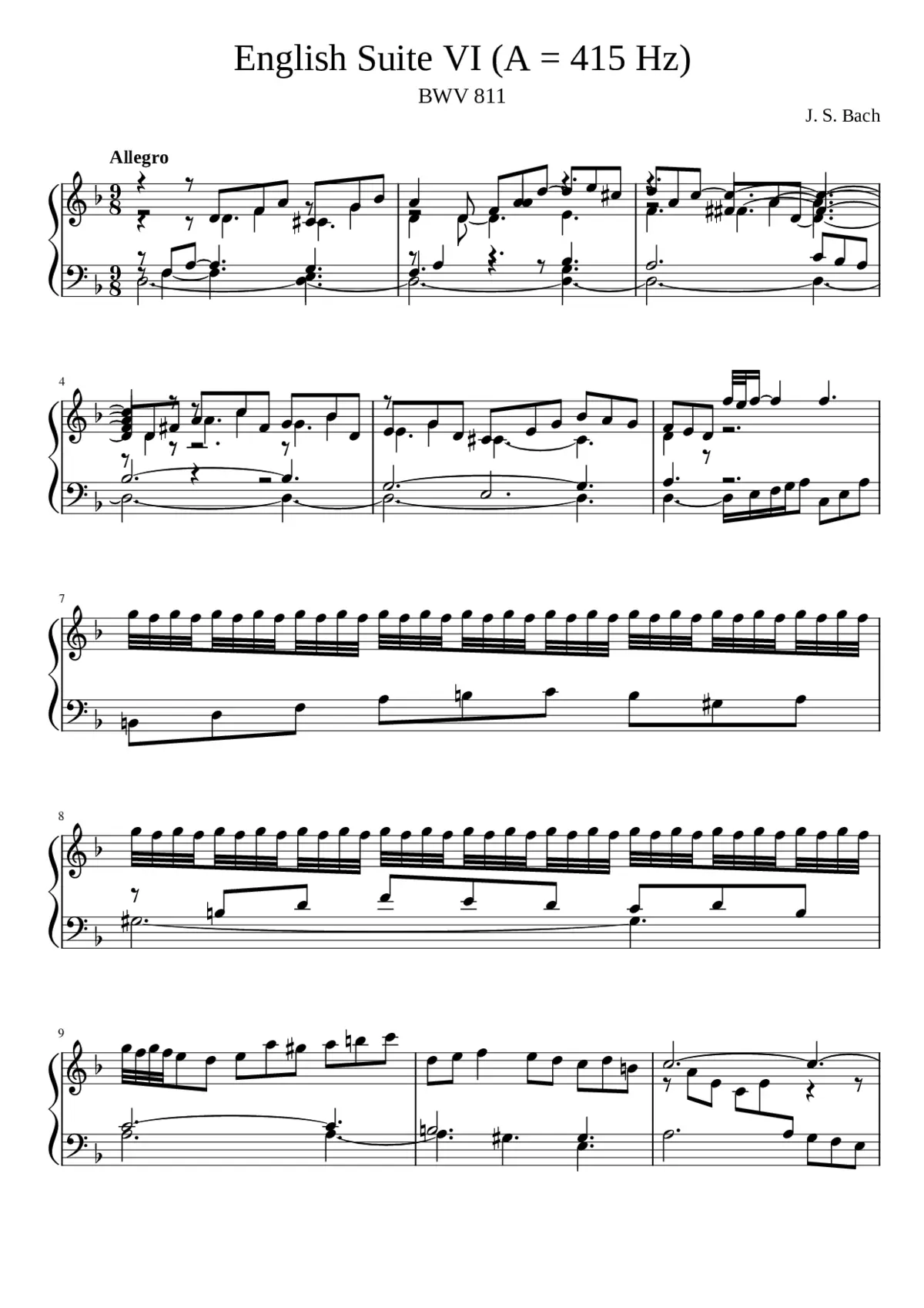 English Suite No.6 in D minor BWV 811 - Page 1