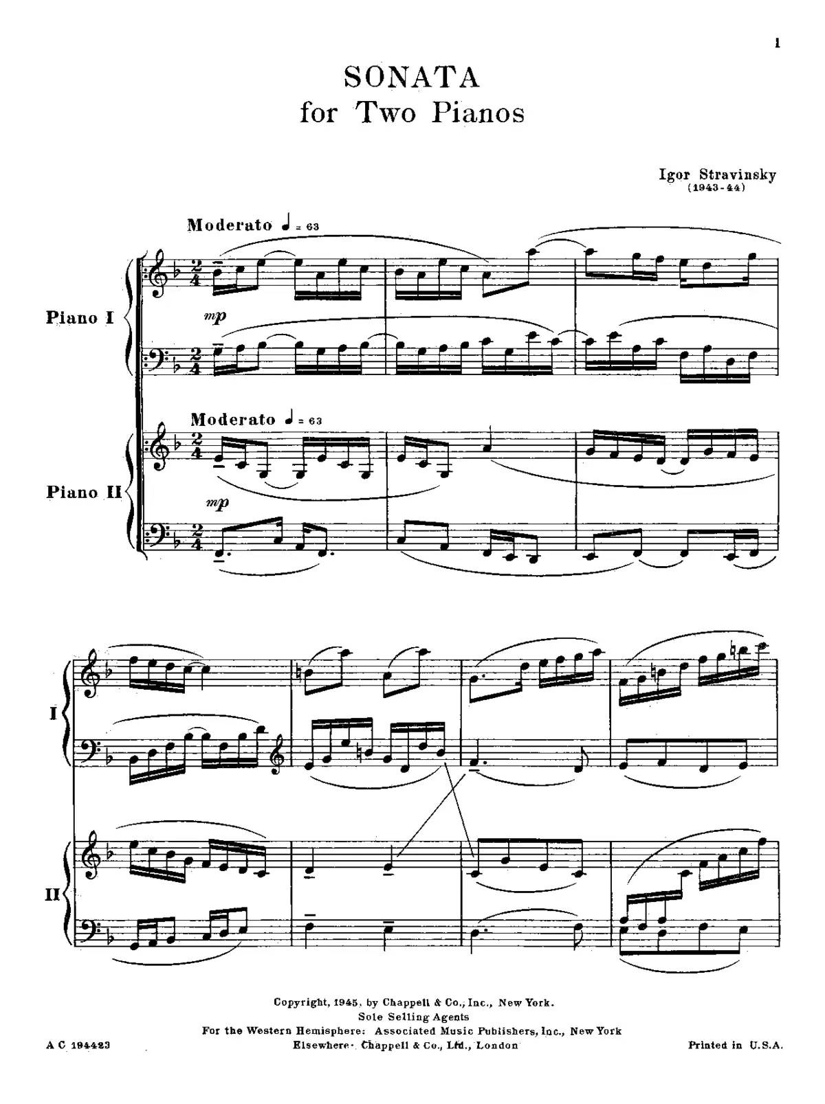 Sonata for 2 Pianos - Page 1