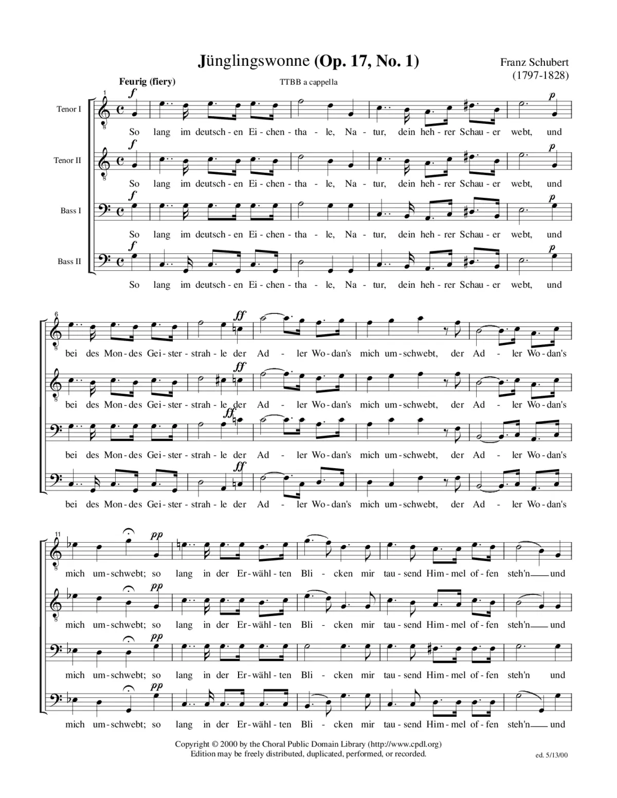 Jünglingswonne, Op. 17, No. 1 - Page 1