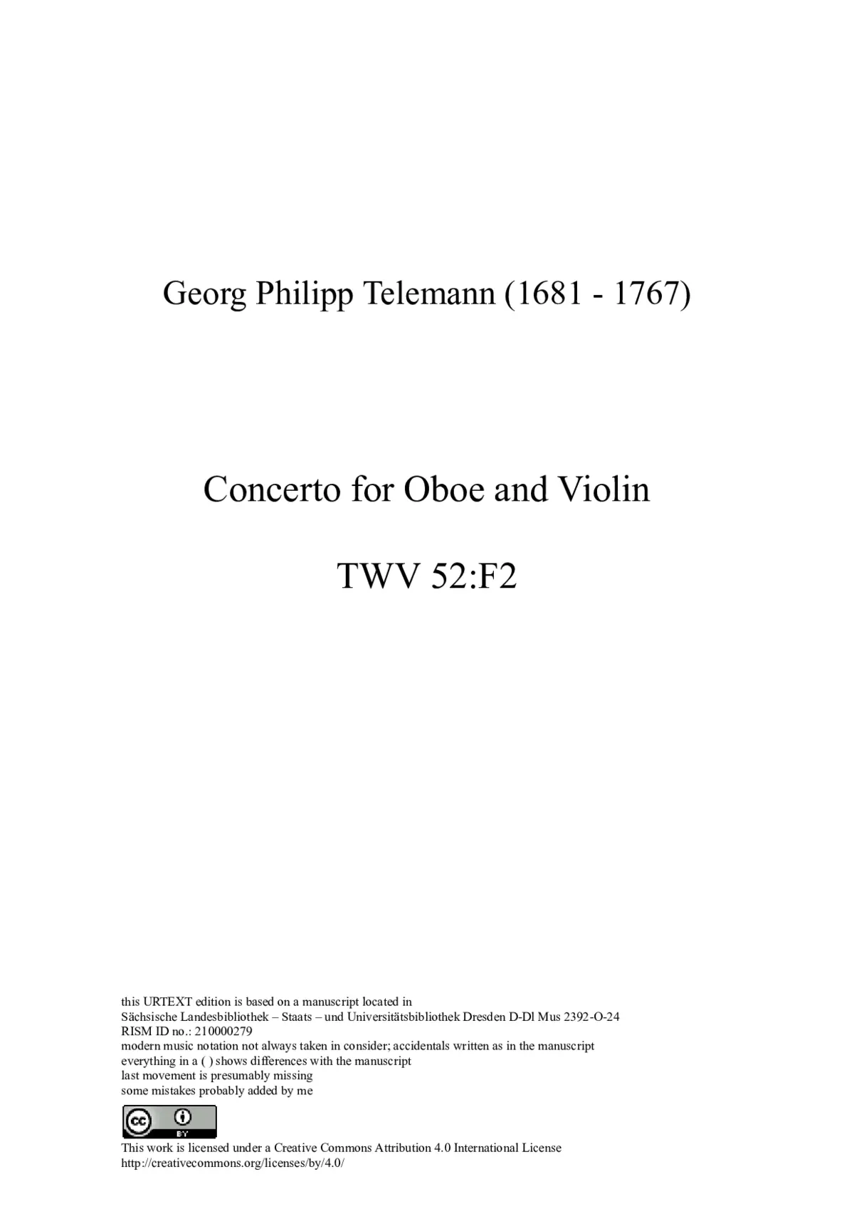 Concerto for Oboe and Violin in F major - Page 1