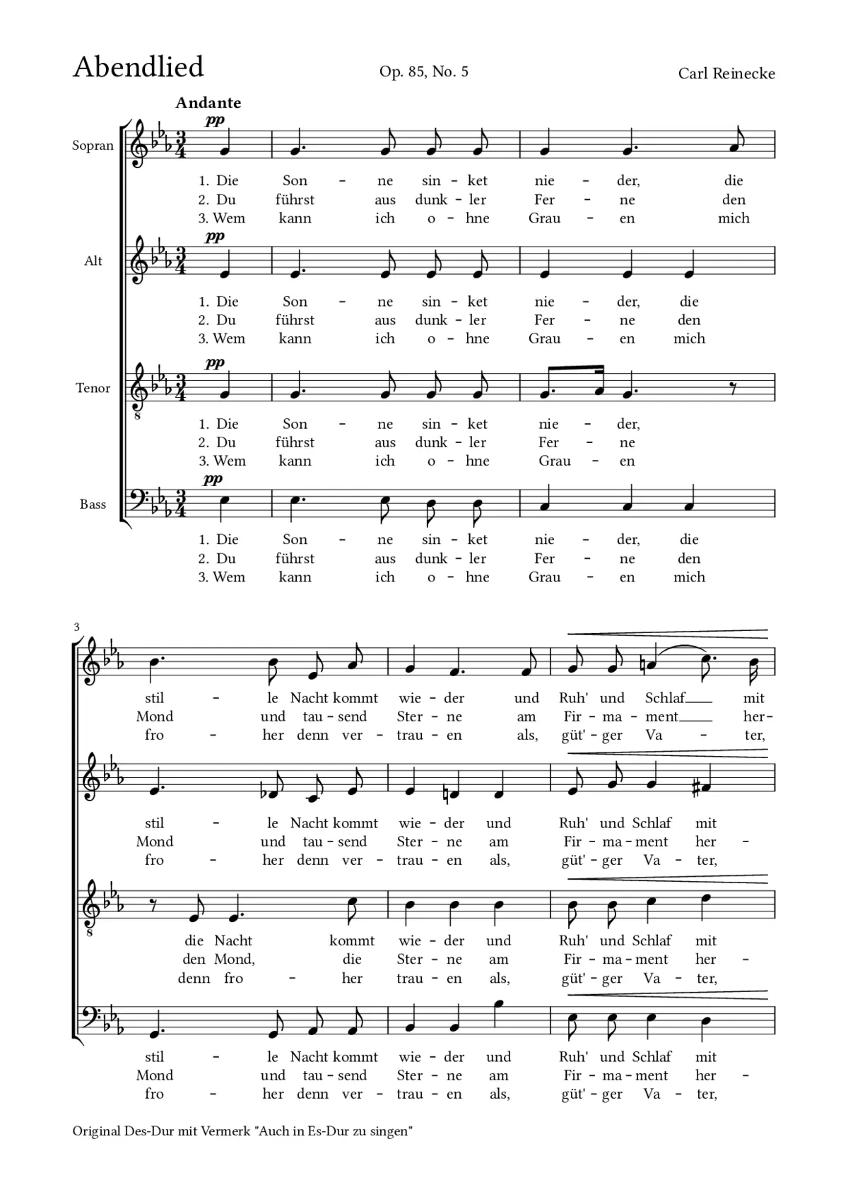 Abendlied: Die Sonne sinket nieder, Op. 85, No. 5 - Page 1