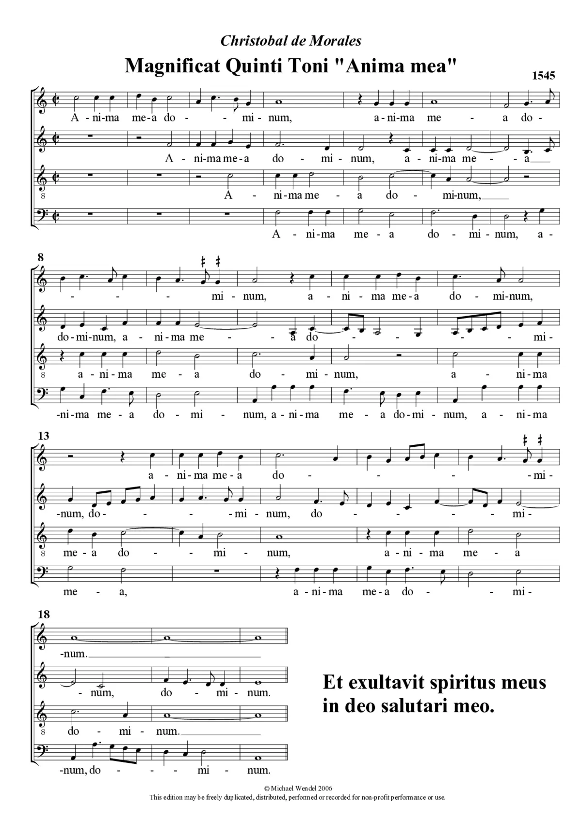 Magnificat Quinti Toni 'Anima mea' - Page 1