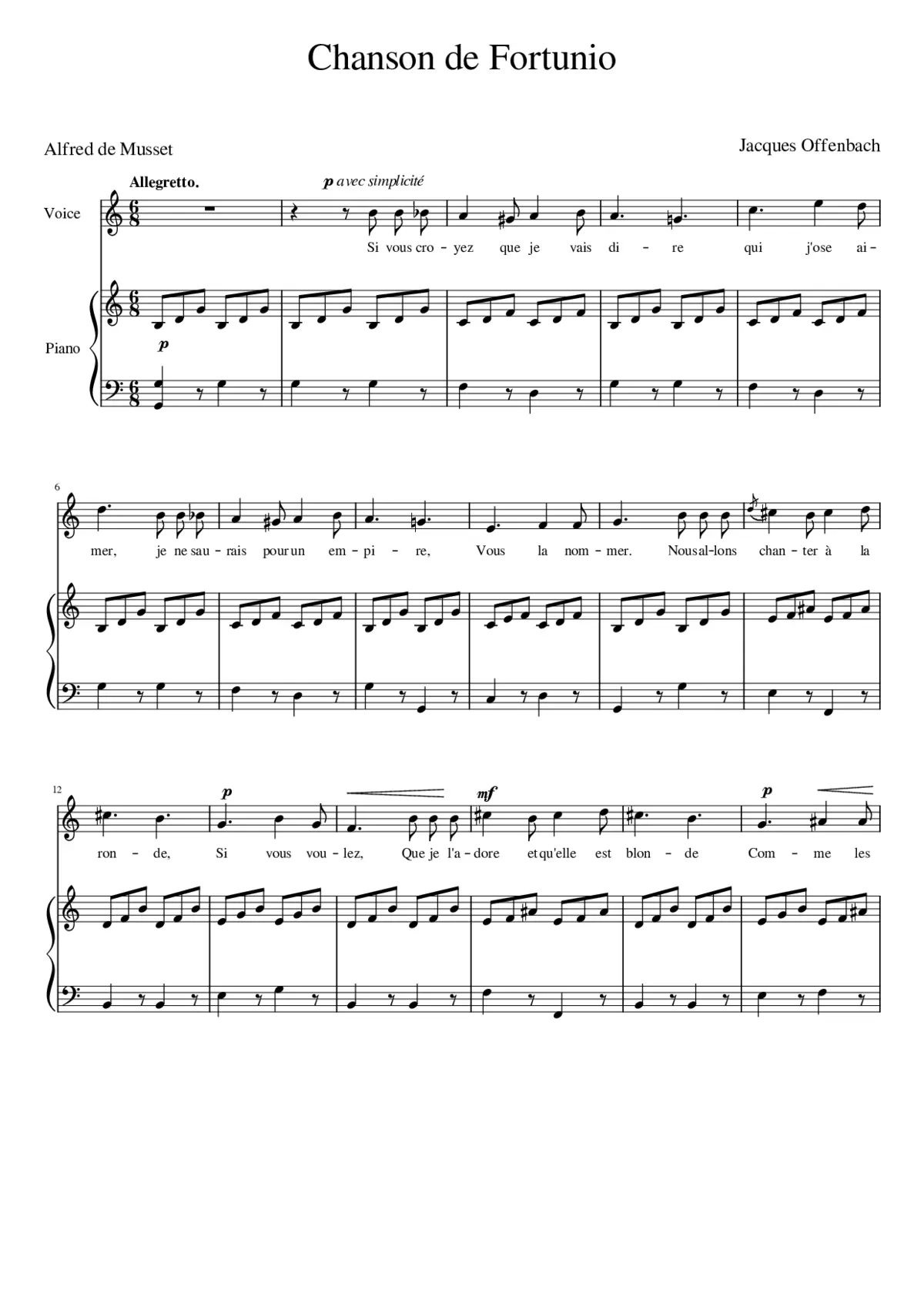 Chanson de Fortunio Jacques Offenbach - Page 1