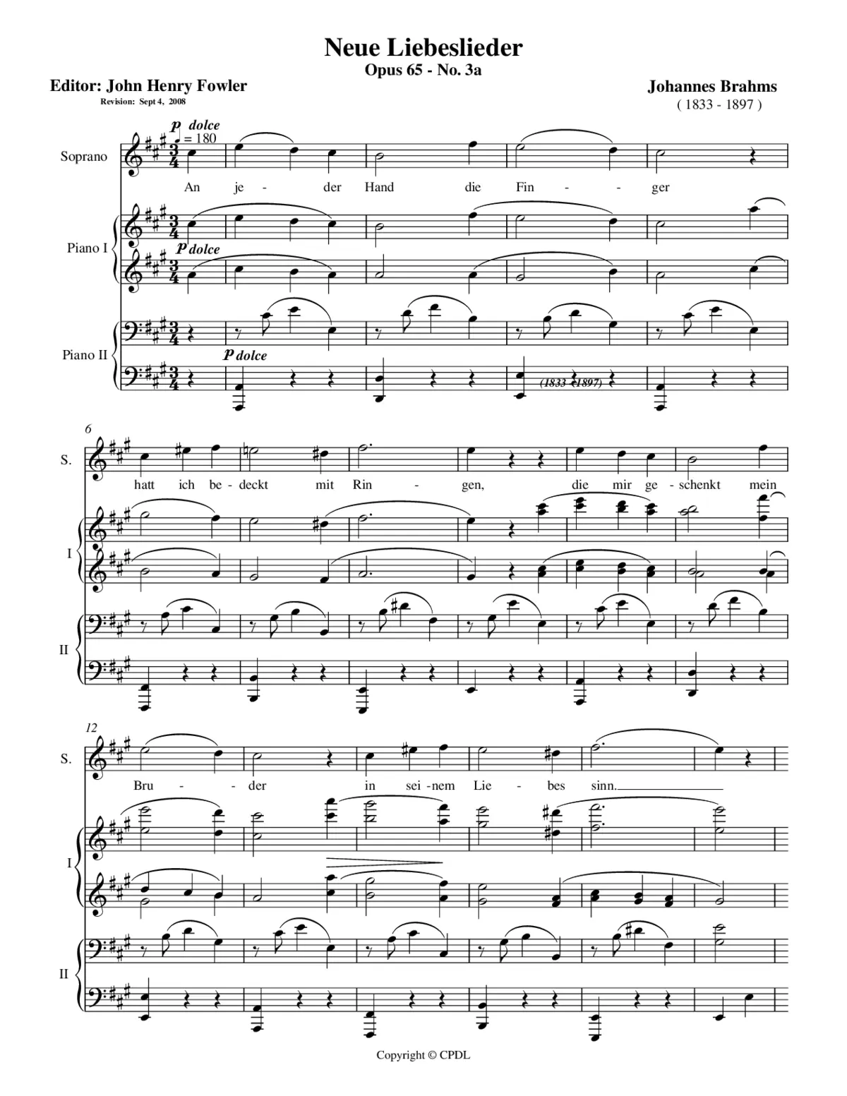 An jeder Hand die Finger, Op. 65, No. 3 - Page 1