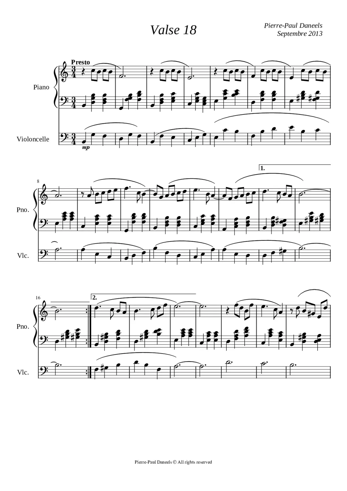 Waltz 18 for piano and cello - Page 1