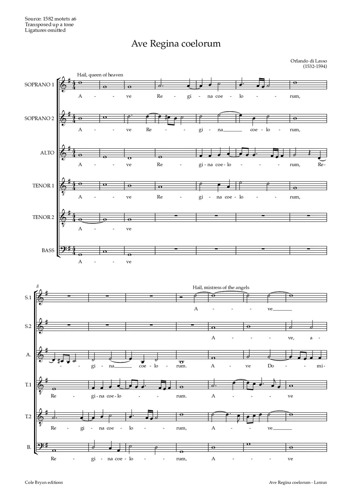 Ave Regina coelorum a 6 (1582) - Page 1