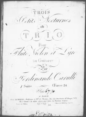 3 Petits Nocturnes ou Trio pour Flûte, Violon et Lyre ou Guitare