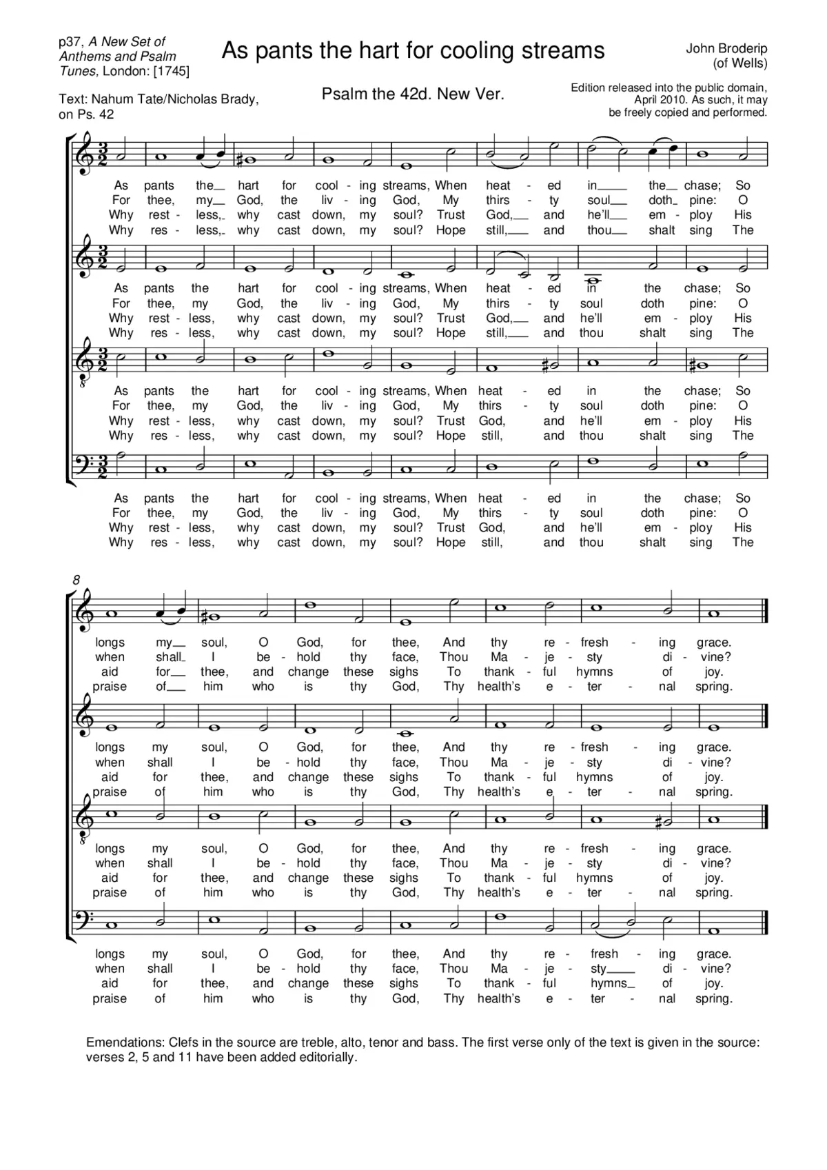 As pants the hart for cooling streams (from A New Set of Anthems and Psalm Tunes) - Page 1