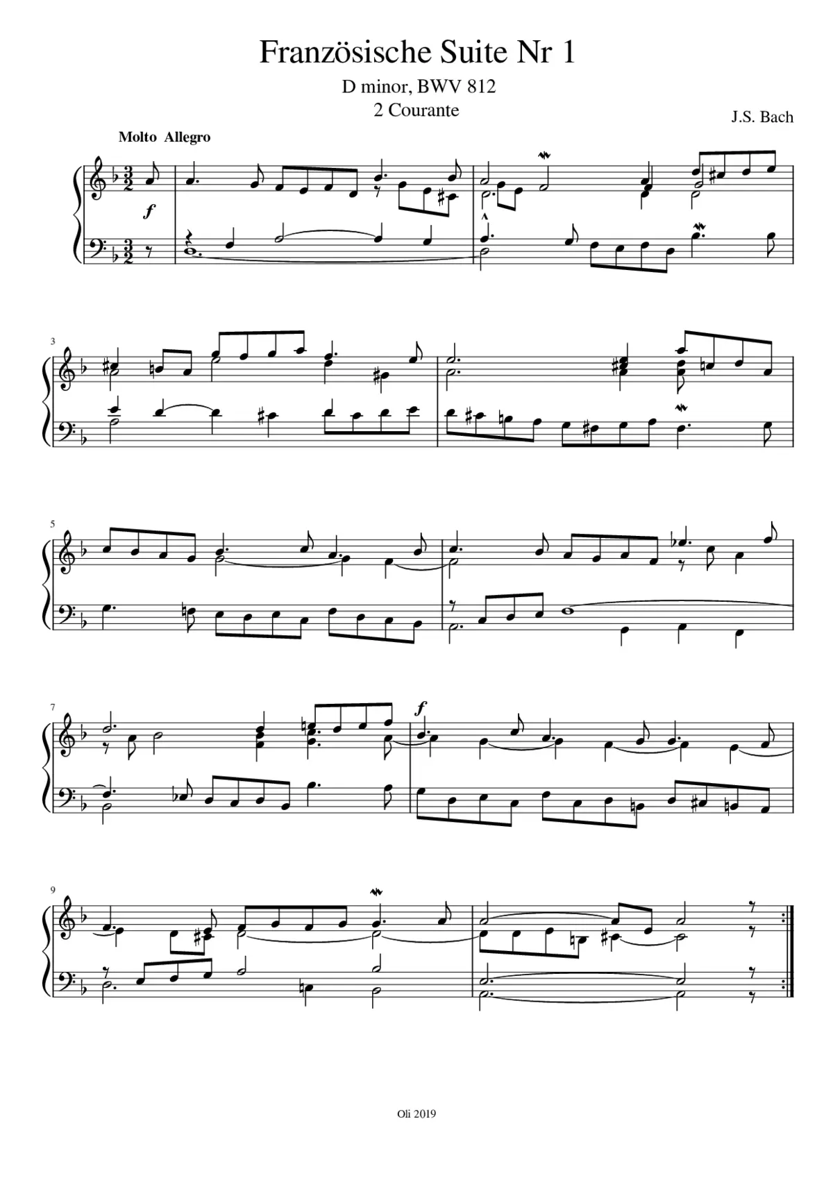 French Suite No.1 in D minor BWV 812 - Page 1