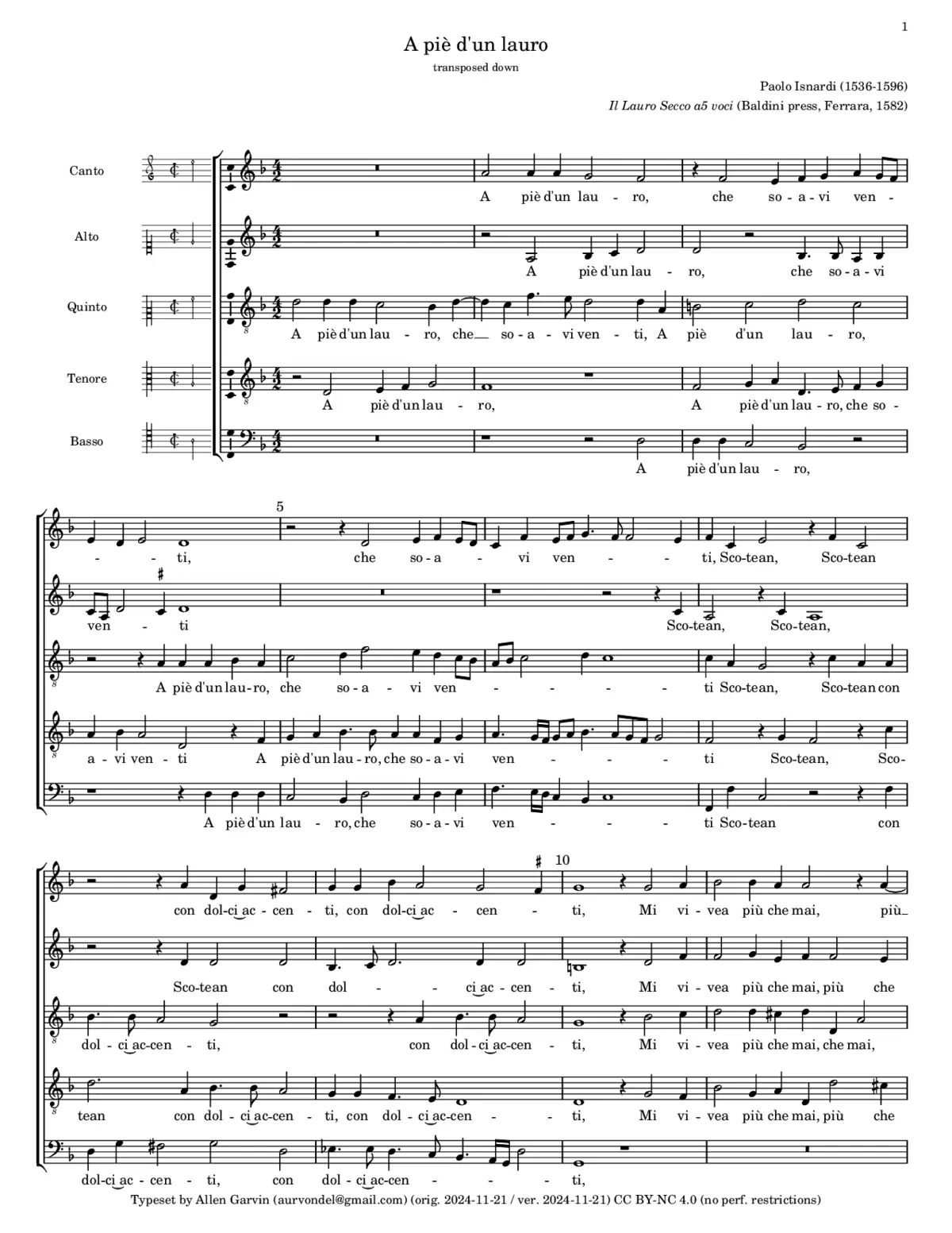 A piè d'un lauro - Page 1