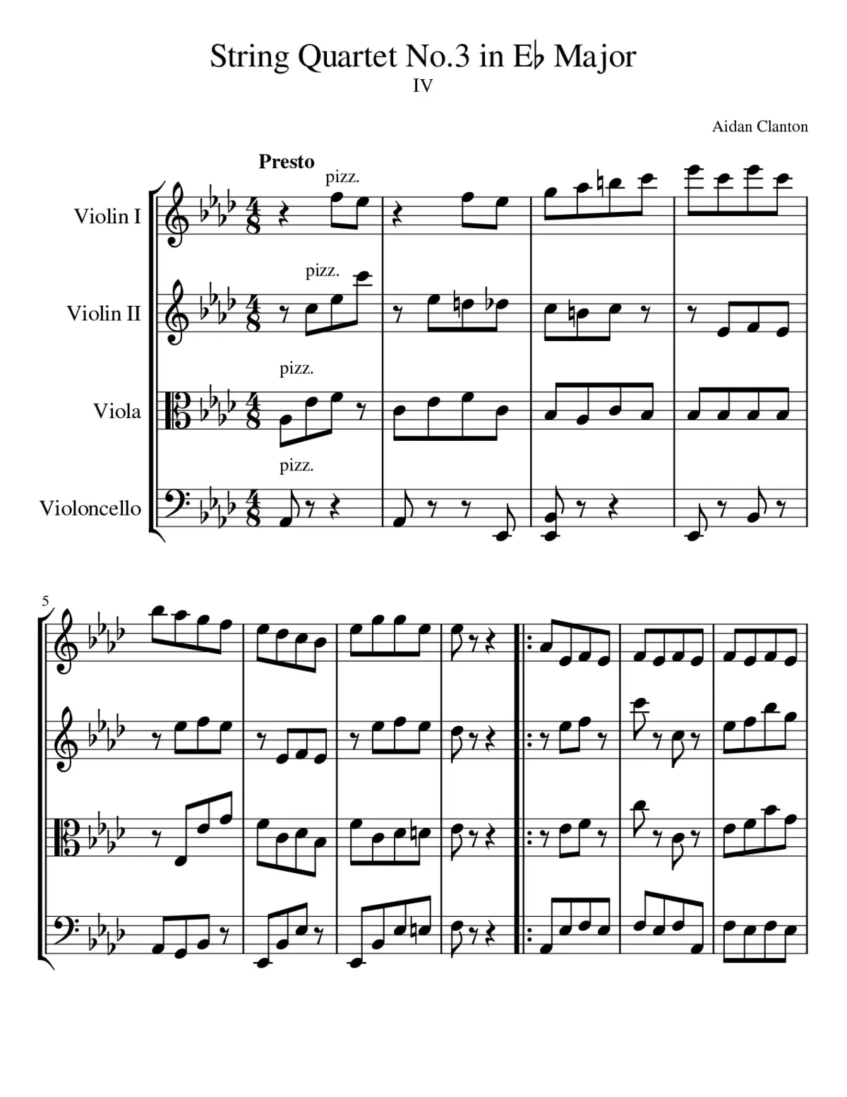 String Quartet No.3 in E flat major; IV--Presto - Page 1